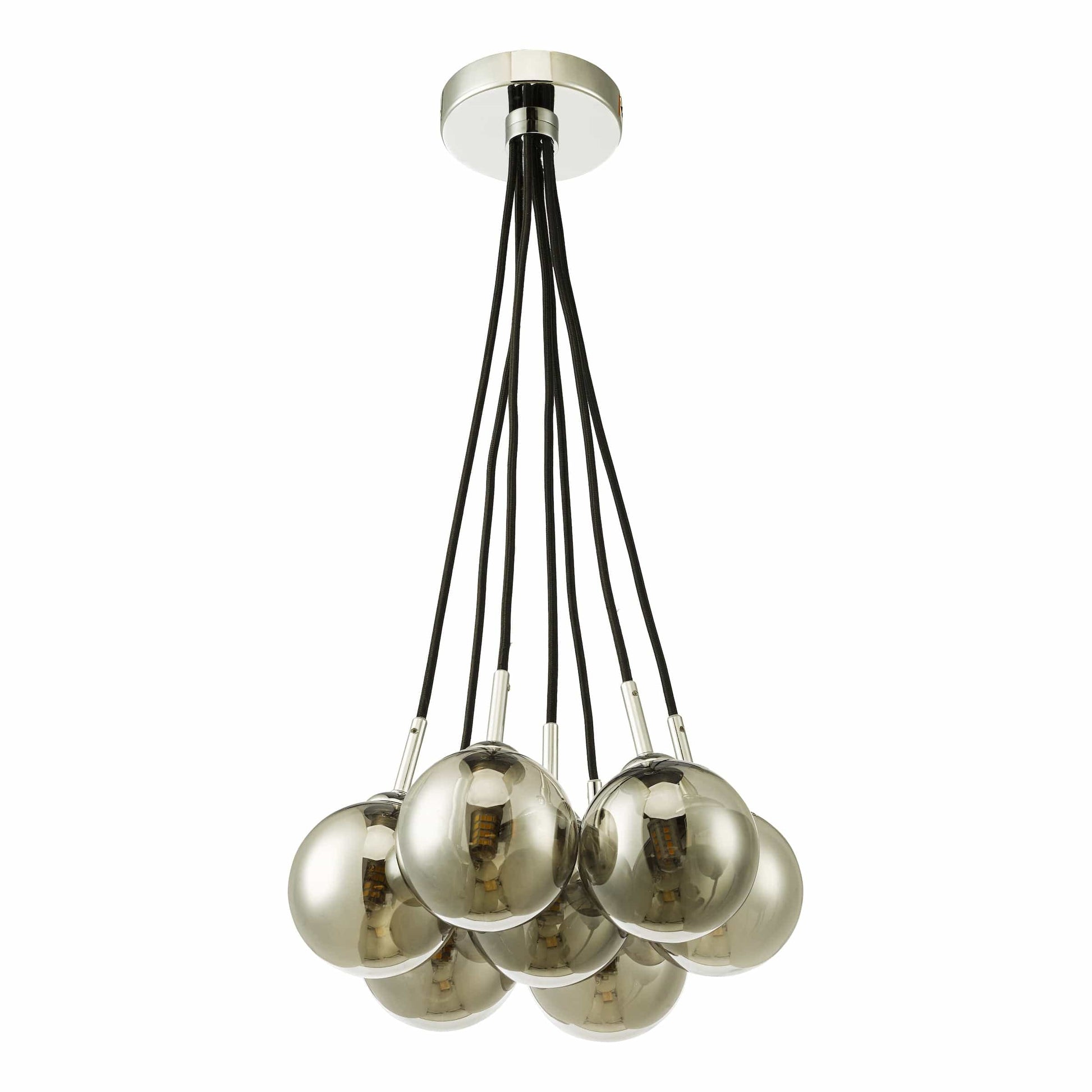 dar lighting Elpis 7 Light Cluster Pendant Polished Chrome Smoked Glass ELP342-01