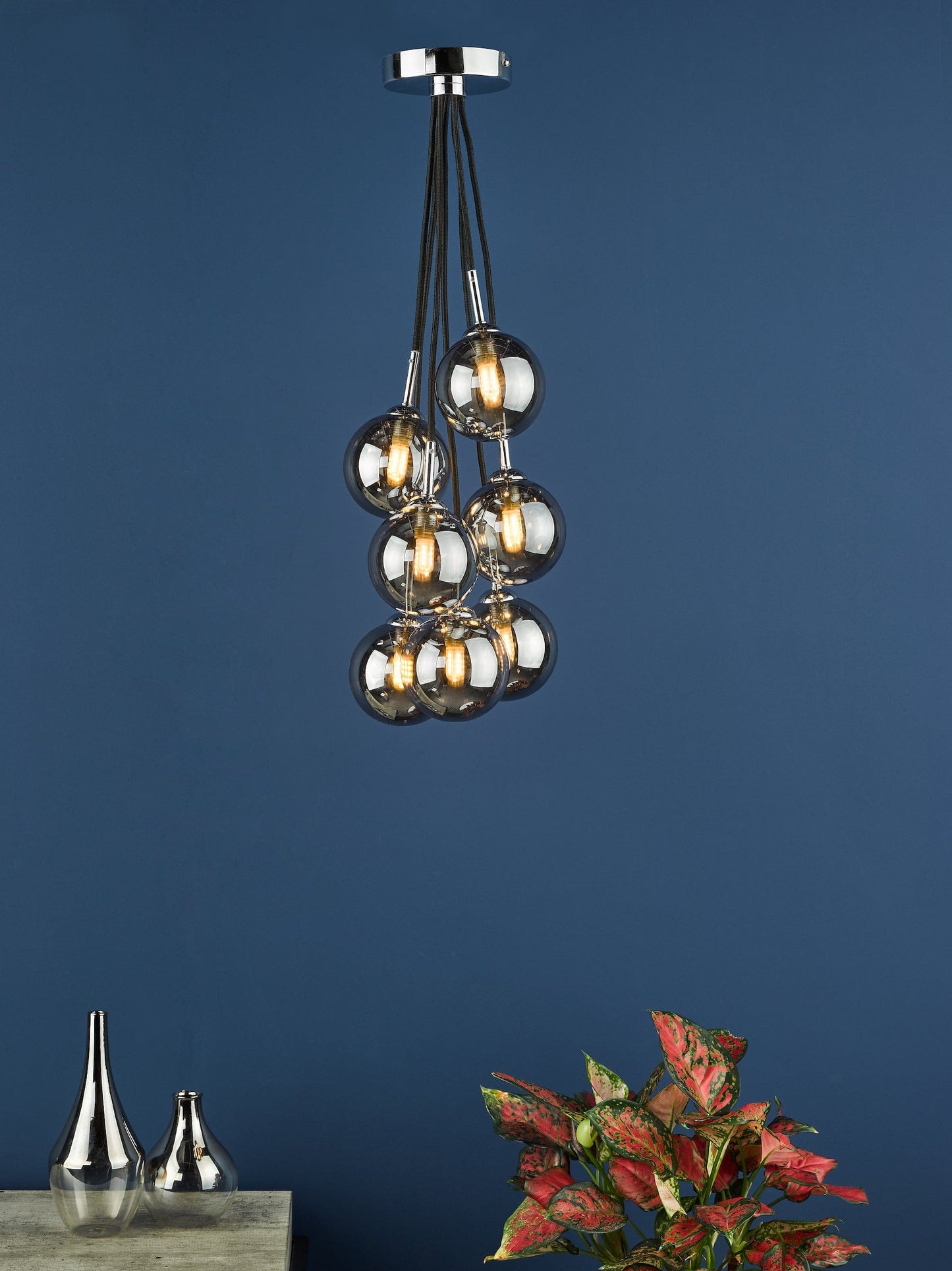 dar lighting Elpis 7 Light Cluster Pendant Polished Chrome Smoked Glass ELP342-01