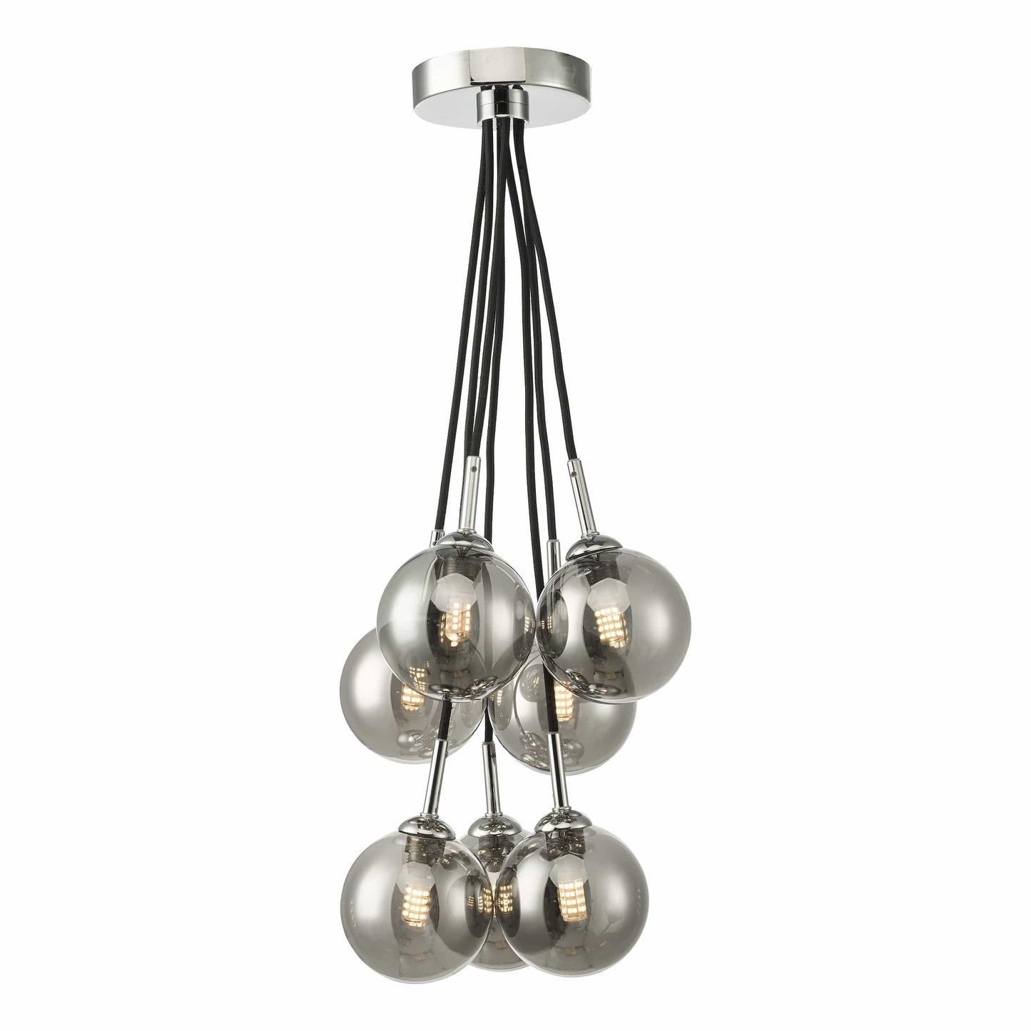 dar lighting Elpis 7 Light Cluster Pendant Polished Chrome Smoked Glass ELP342-01