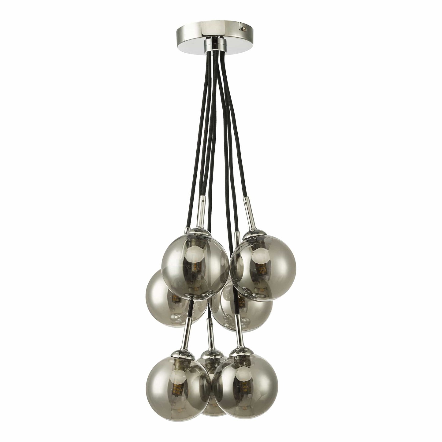 dar lighting Elpis 7 Light Cluster Pendant Polished Chrome Smoked Glass ELP342-01