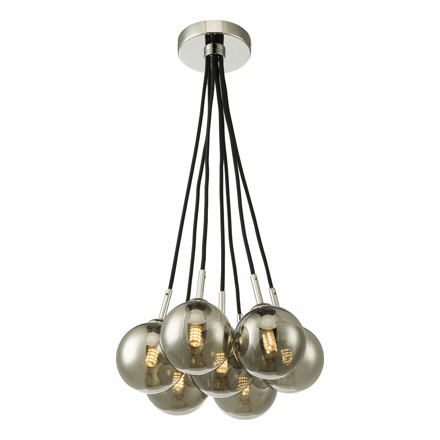 dar lighting Elpis 7 Light Cluster Pendant Polished Chrome Smoked Glass ELP342-01