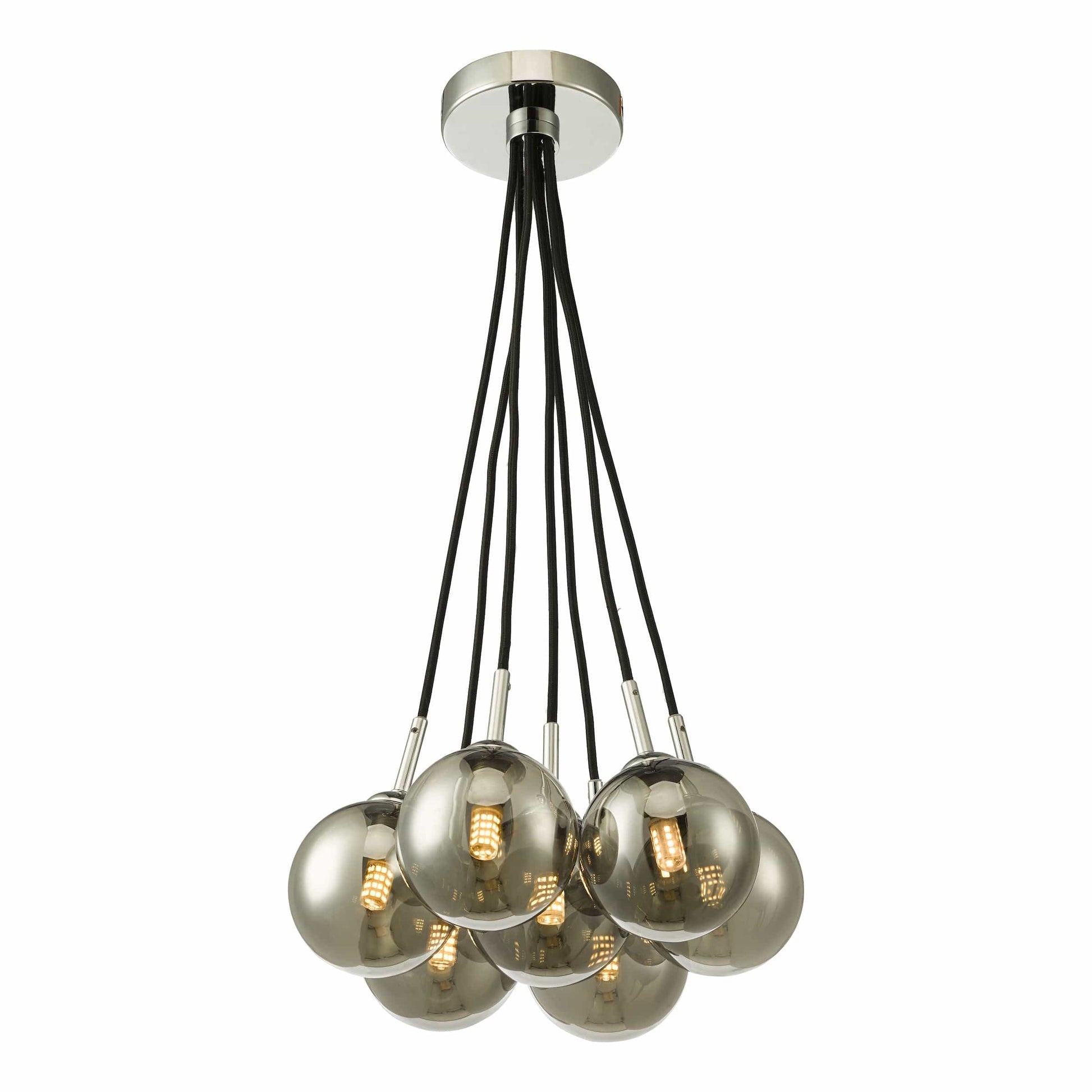 dar lighting Elpis 7 Light Cluster Pendant Polished Chrome Smoked Glass ELP342-01