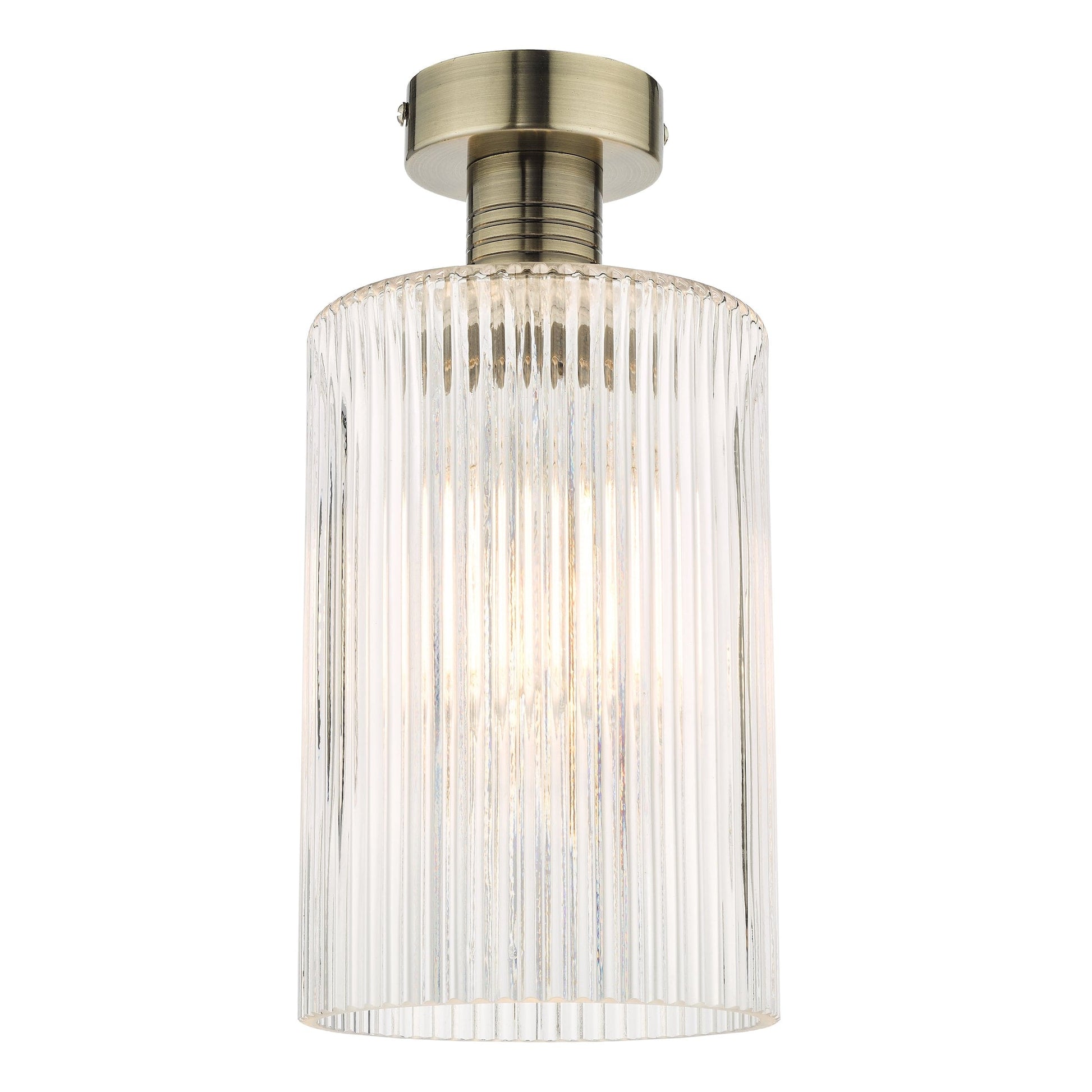 dar lighting Emerson Semi Flush Antique Brass Cylinder Ribbed Glass EME4875-E01