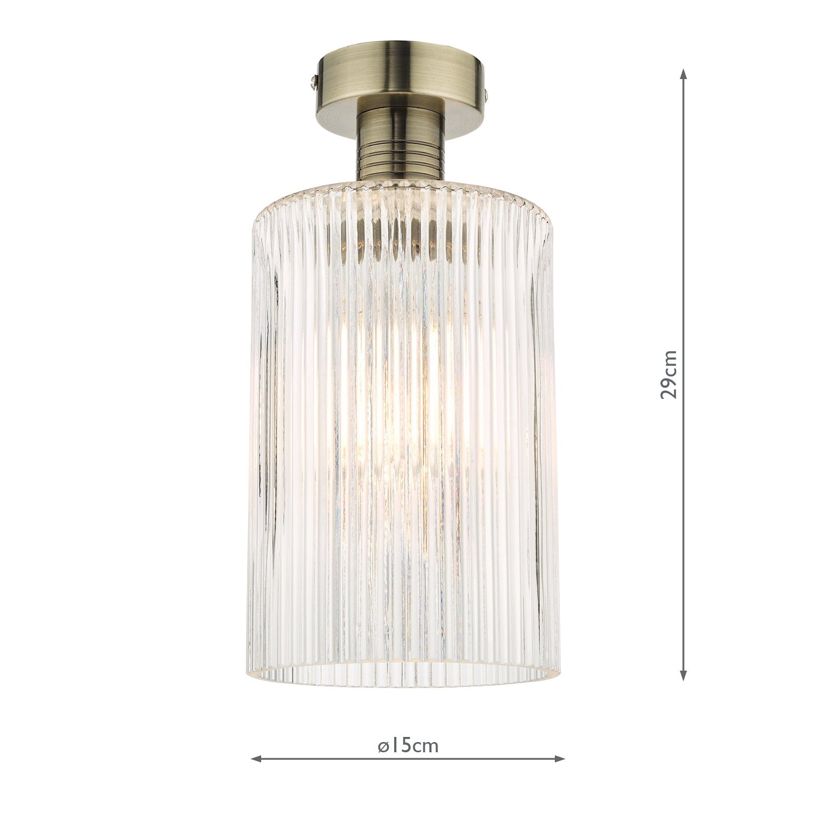 dar lighting Emerson Semi Flush Antique Brass Cylinder Ribbed Glass EME4875-E01