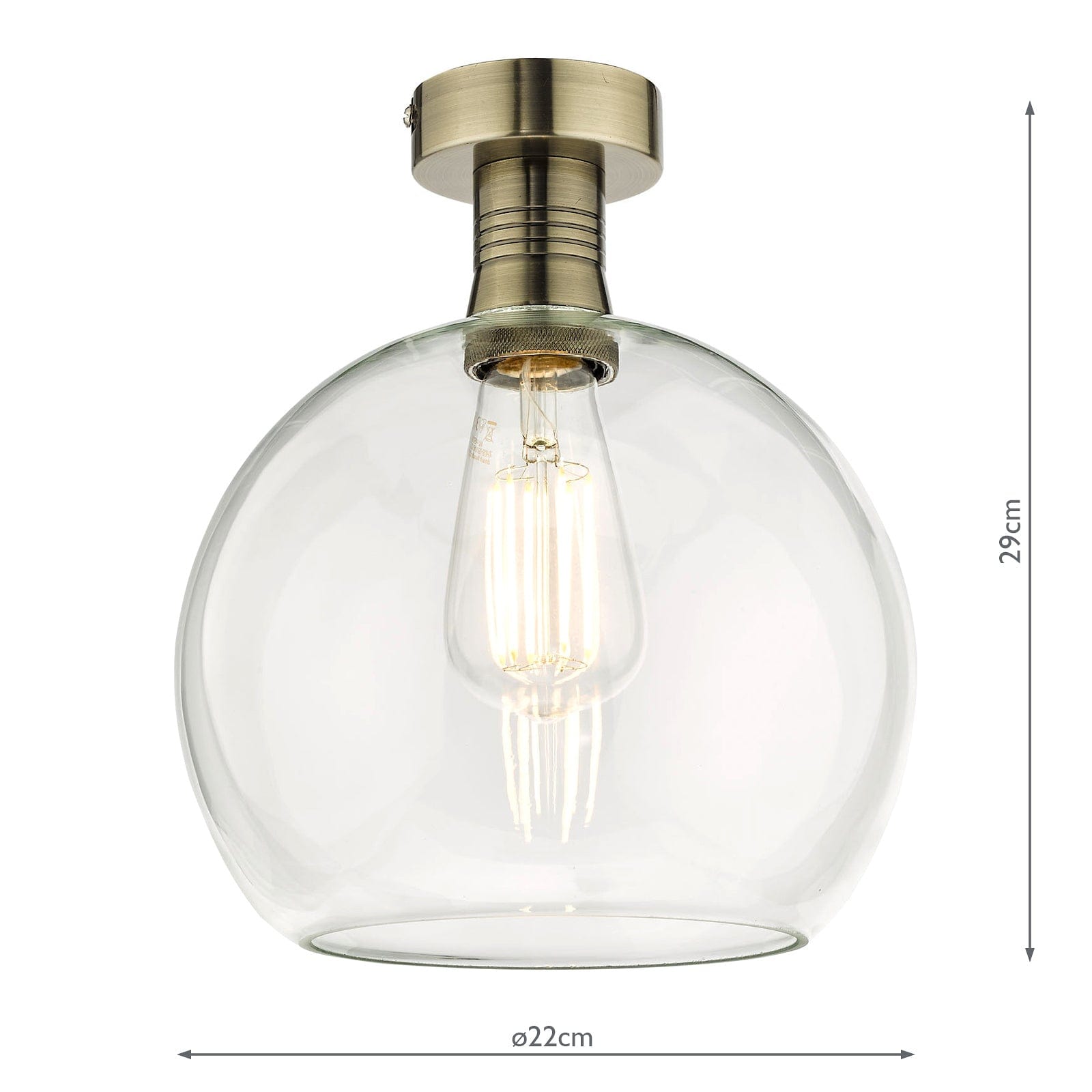 dar lighting Emerson Semi Flush Antique Brass Round Clear Glass EME4875-E03