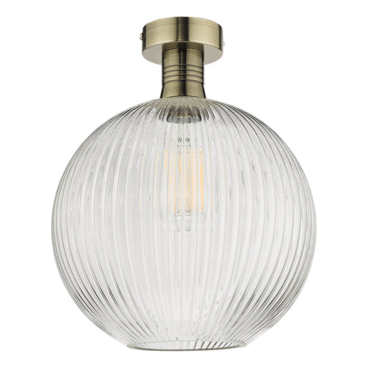 dar lighting Emerson Semi Flush Antique Brass Round Ribbed Glass EME4875-E02