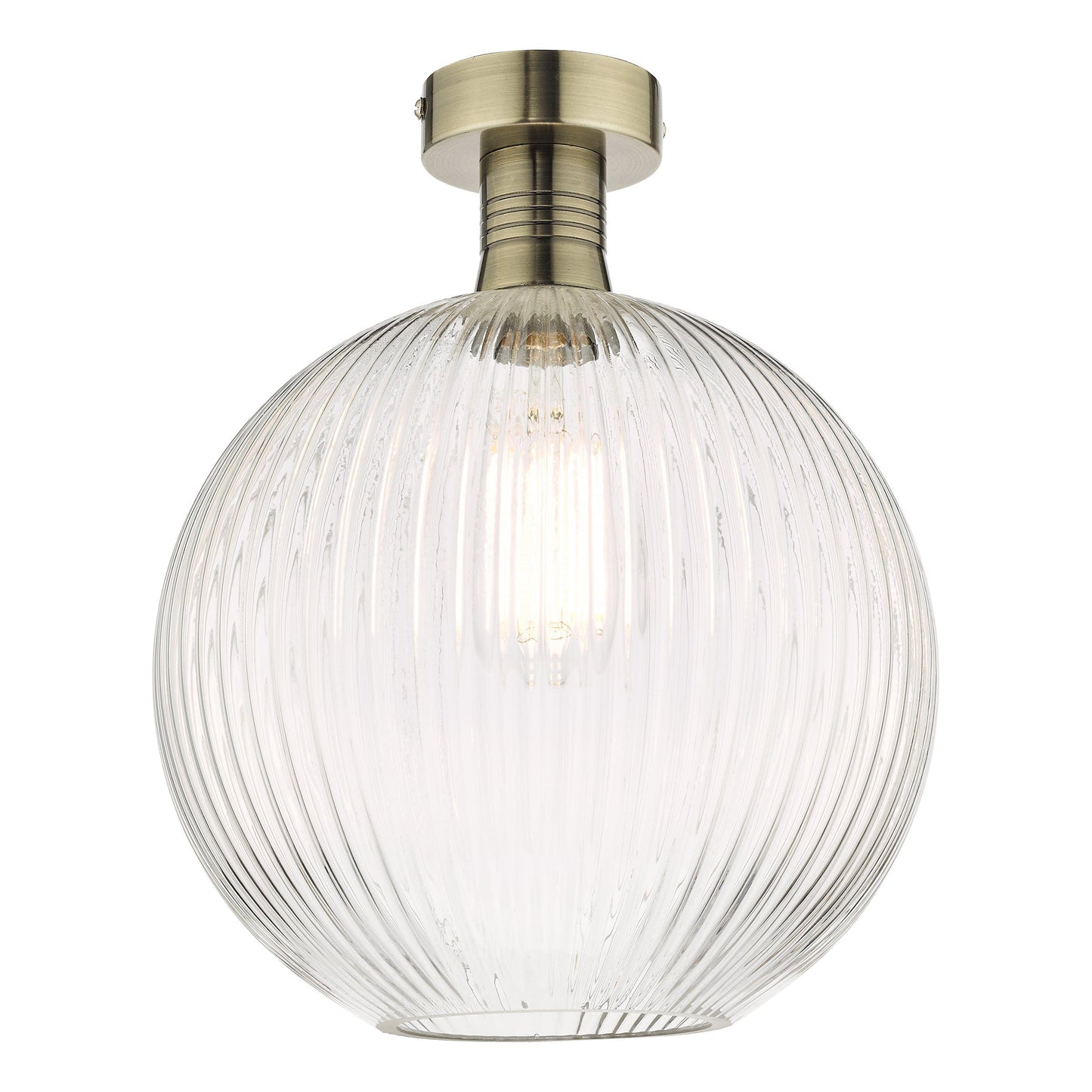 dar lighting Emerson Semi Flush Antique Brass Round Ribbed Glass EME4875-E02