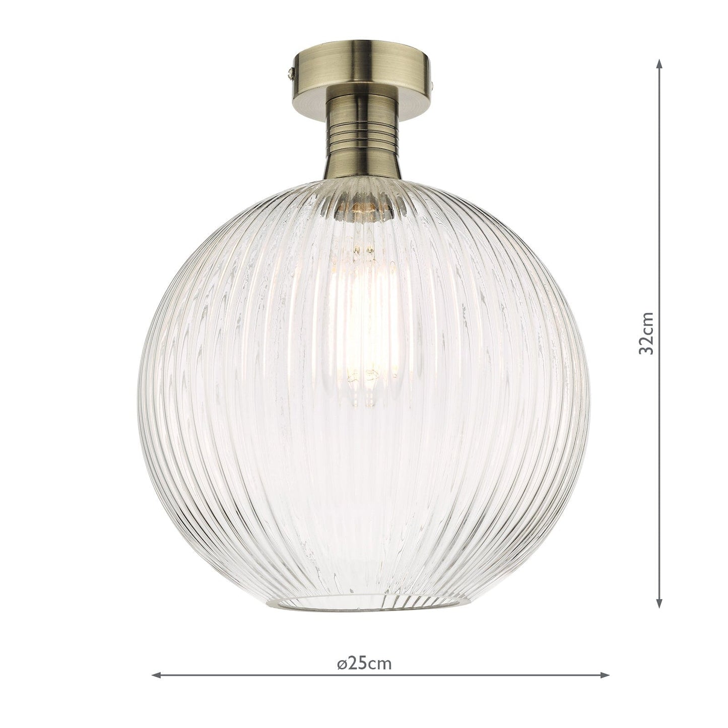 dar lighting Emerson Semi Flush Antique Brass Round Ribbed Glass EME4875-E02