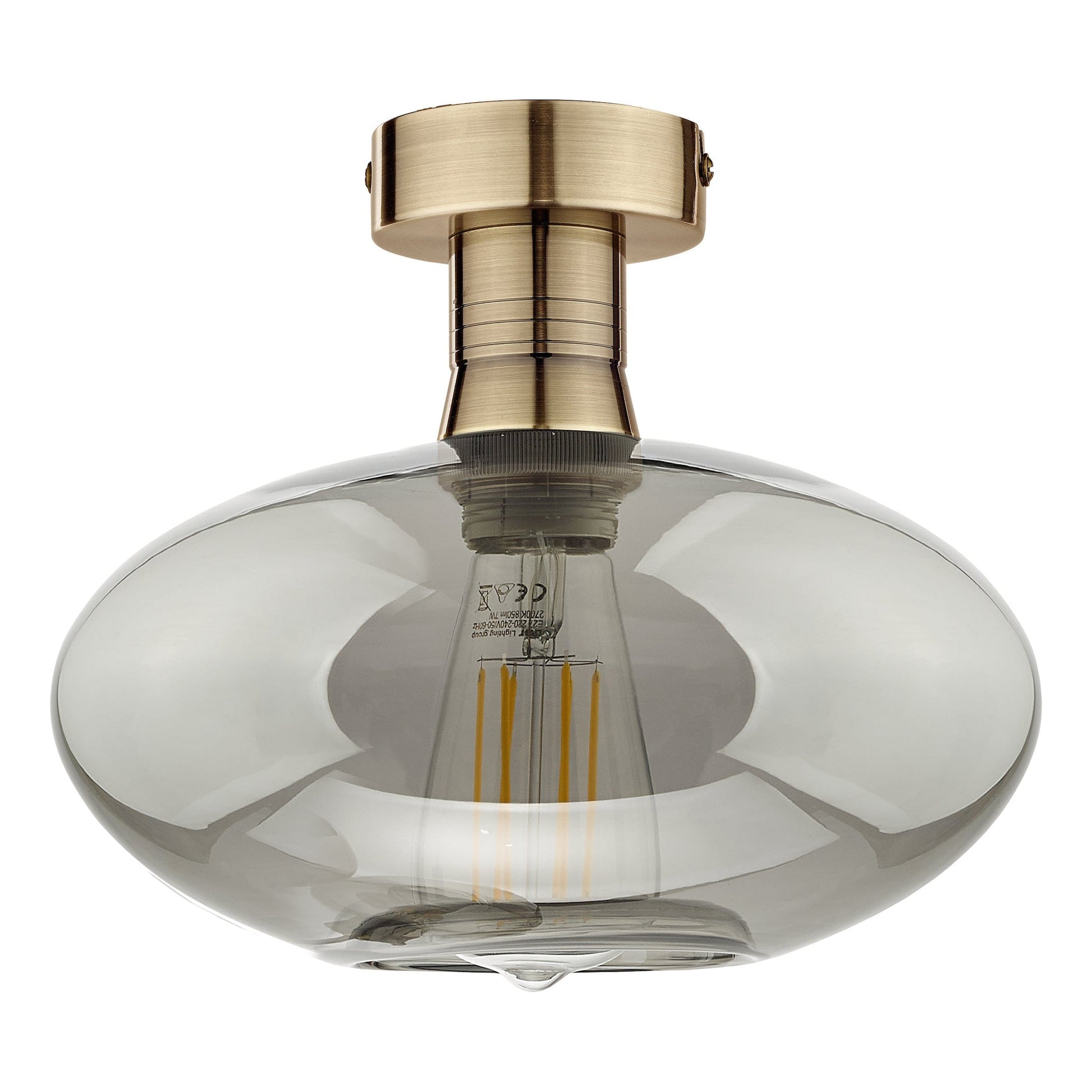 dar lighting Emerson Semi Flush Antique Brass Smoked Glass EME4875-E04