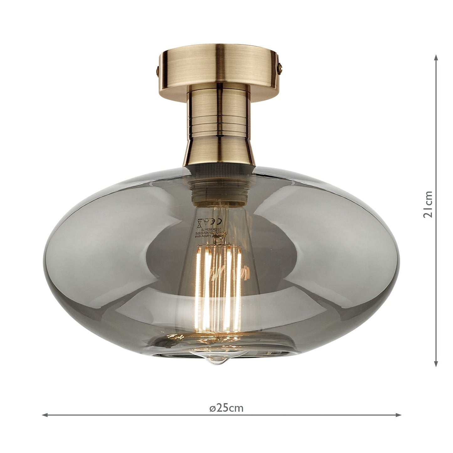 dar lighting Emerson Semi Flush Antique Brass Smoked Glass EME4875-E04