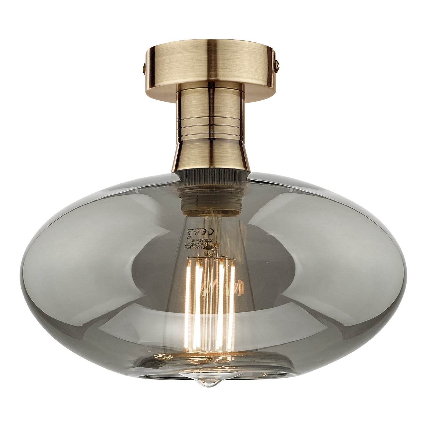 dar lighting Emerson Semi Flush Antique Brass Smoked Glass EME4875-E04