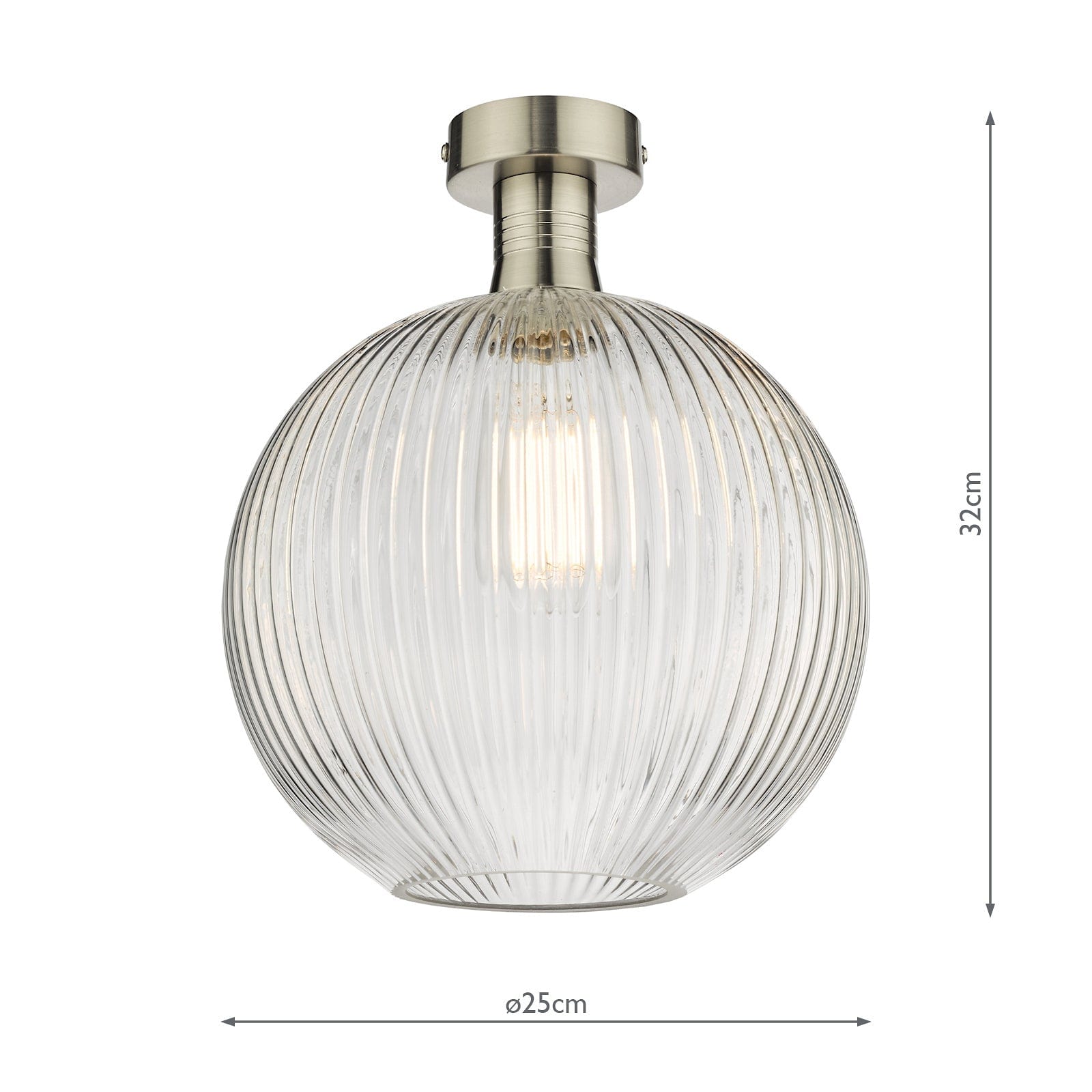 dar lighting Emerson Semi Flush Antique Chrome Round Ribbed Glass EME4861-E02