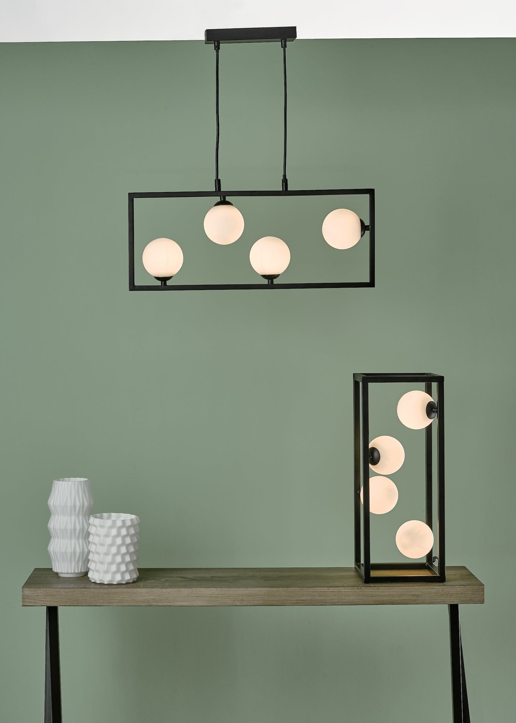 dar lighting Ensio 4 Light Table Lamp Matt Black & Opal Glass ENS4222