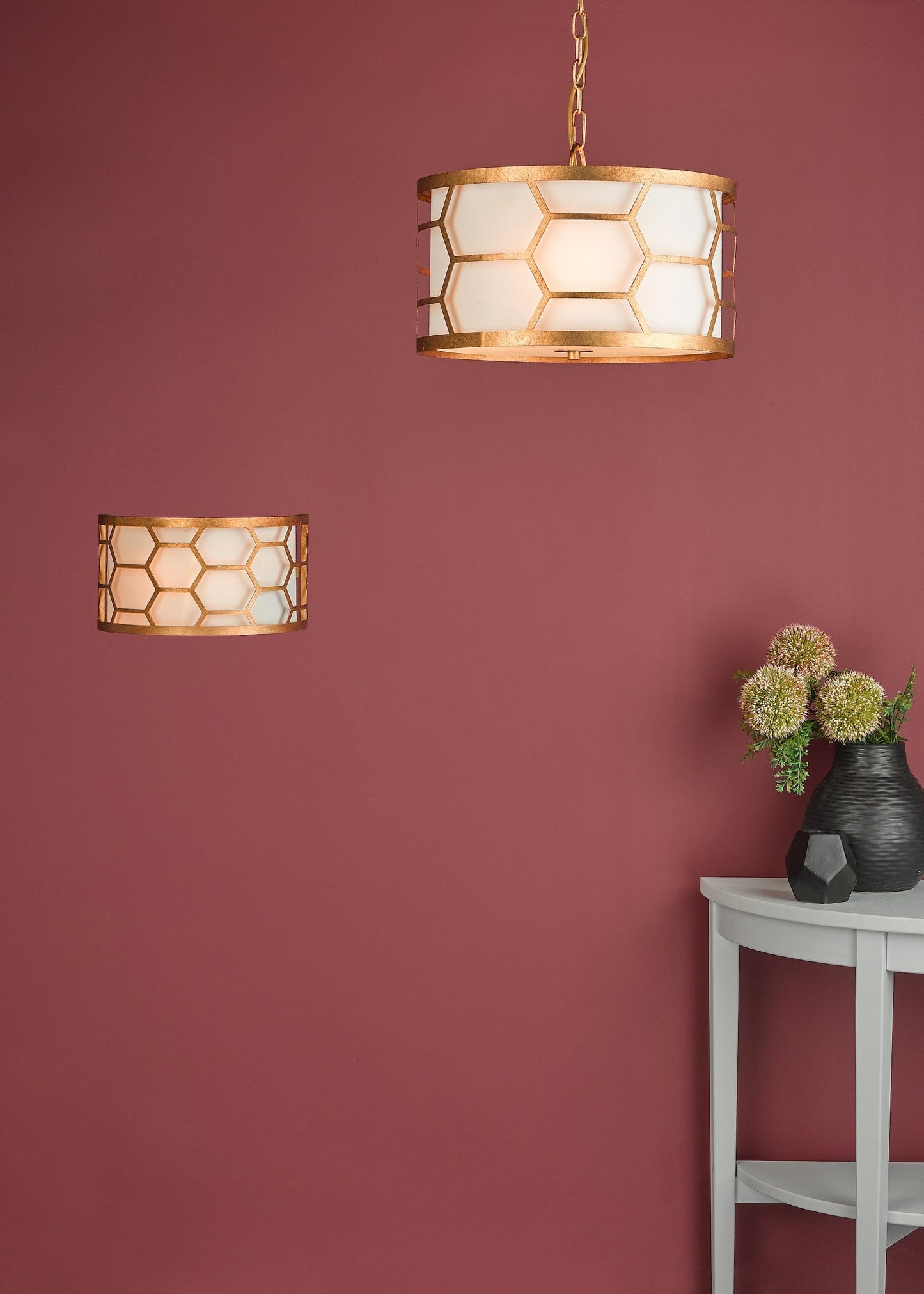 dar lighting Epstein 3 Light Pendant Gold With Ivory Shade EPS0312