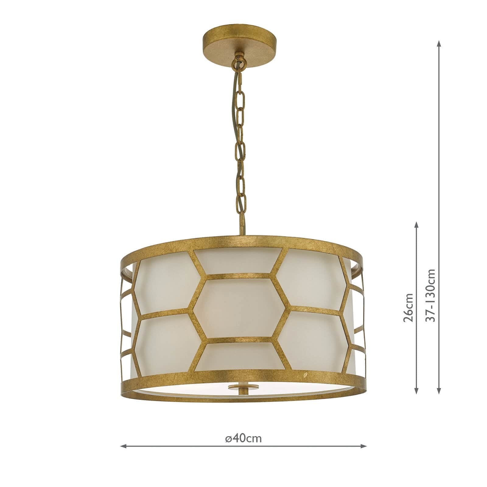 dar lighting Epstein 3 Light Pendant Gold With Ivory Shade EPS0312