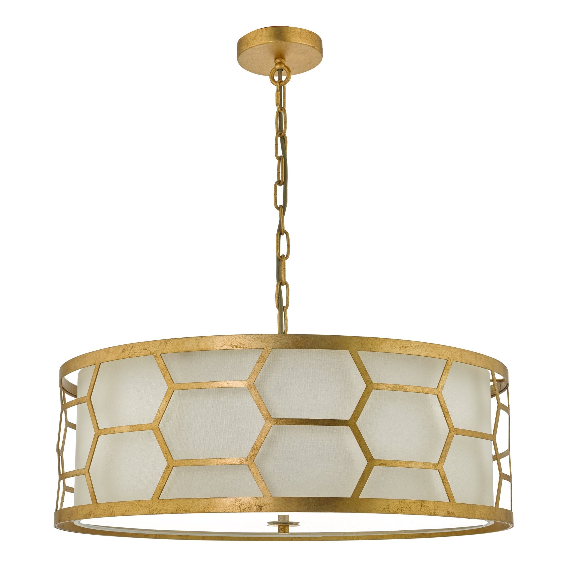 dar lighting Epstein 4 Light Pendant Gold With Ivory Shade & Glass Diffuser EPS0412
