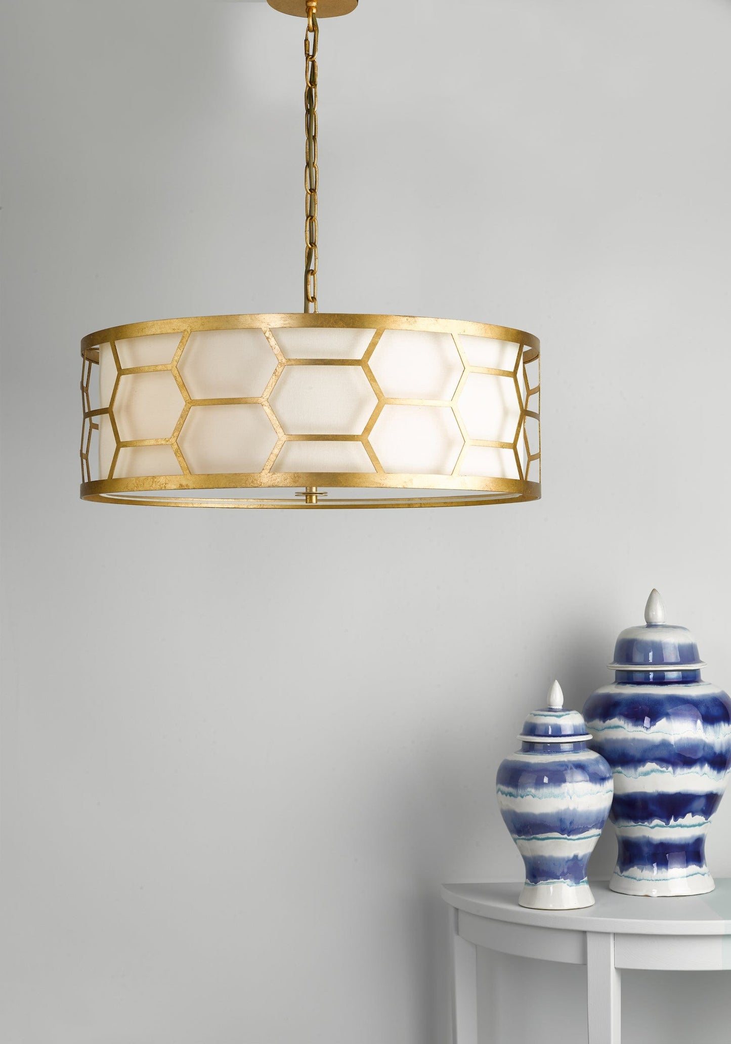 dar lighting Epstein 4 Light Pendant Gold With Ivory Shade & Glass Diffuser EPS0412