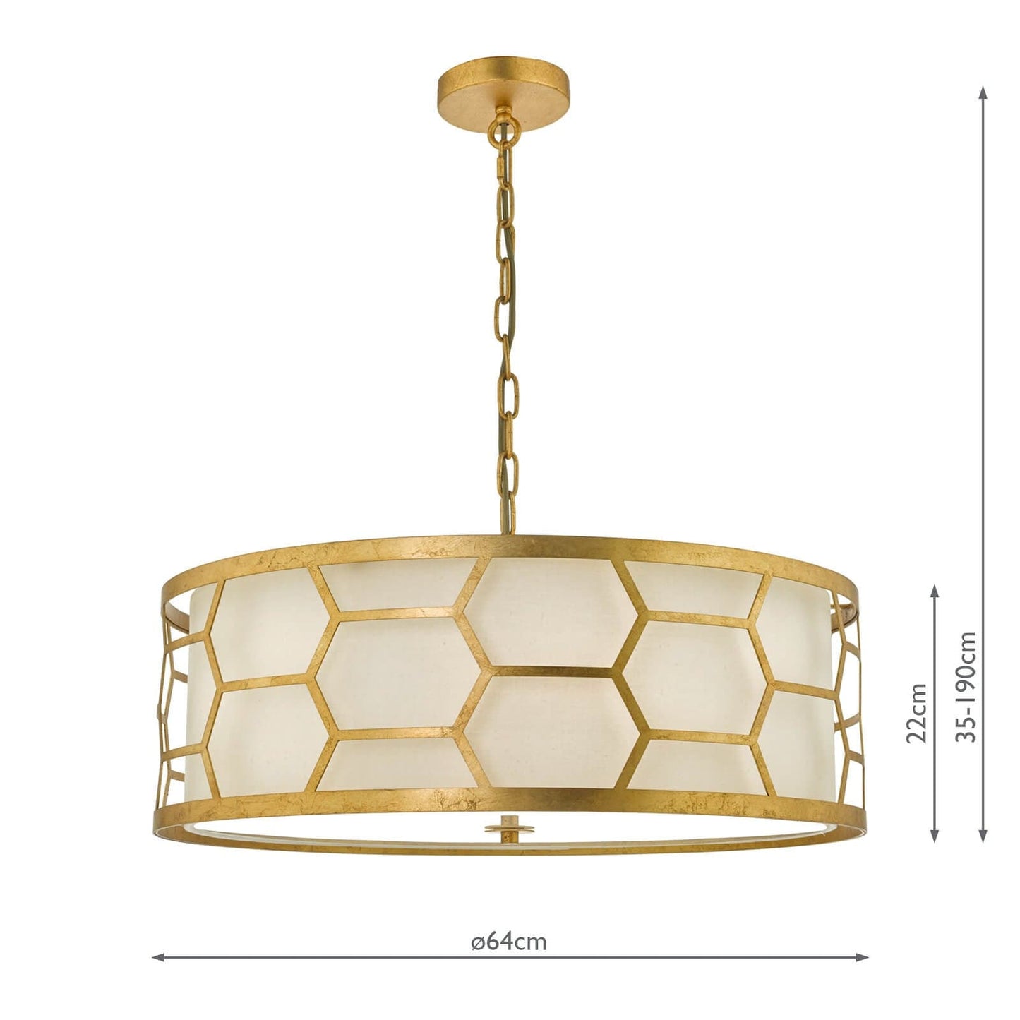 dar lighting Epstein 4 Light Pendant Gold With Ivory Shade & Glass Diffuser EPS0412