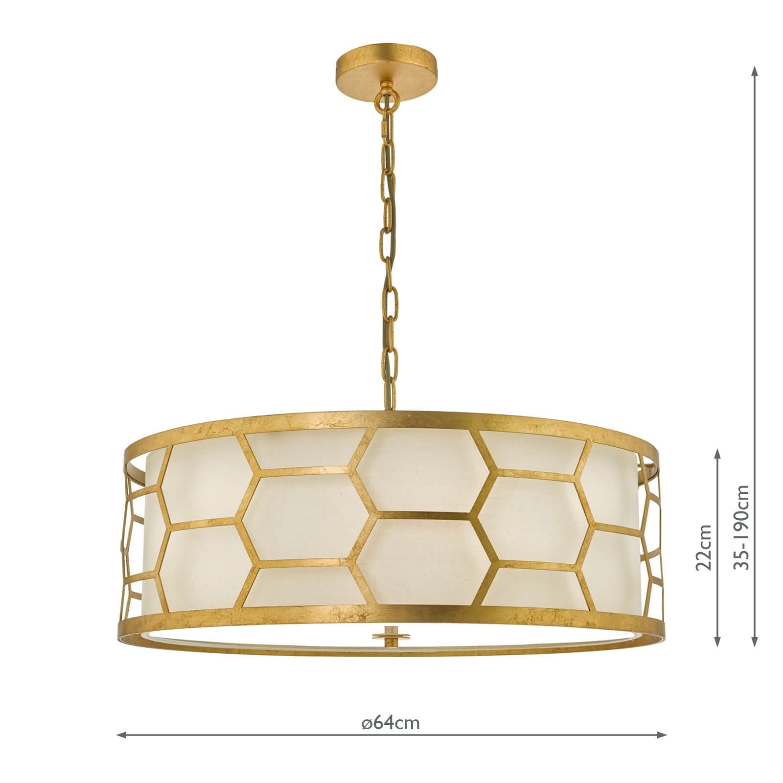 dar lighting Epstein 4 Light Pendant Gold With Ivory Shade & Glass Diffuser EPS0412