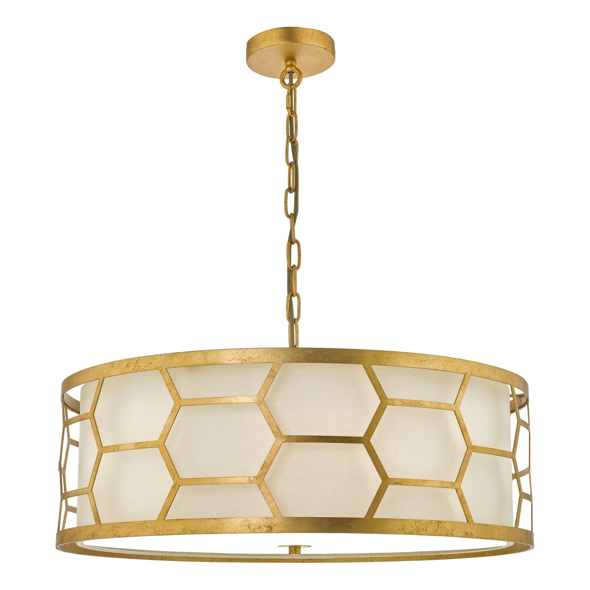 dar lighting Epstein 4 Light Pendant Gold With Ivory Shade & Glass Diffuser EPS0412