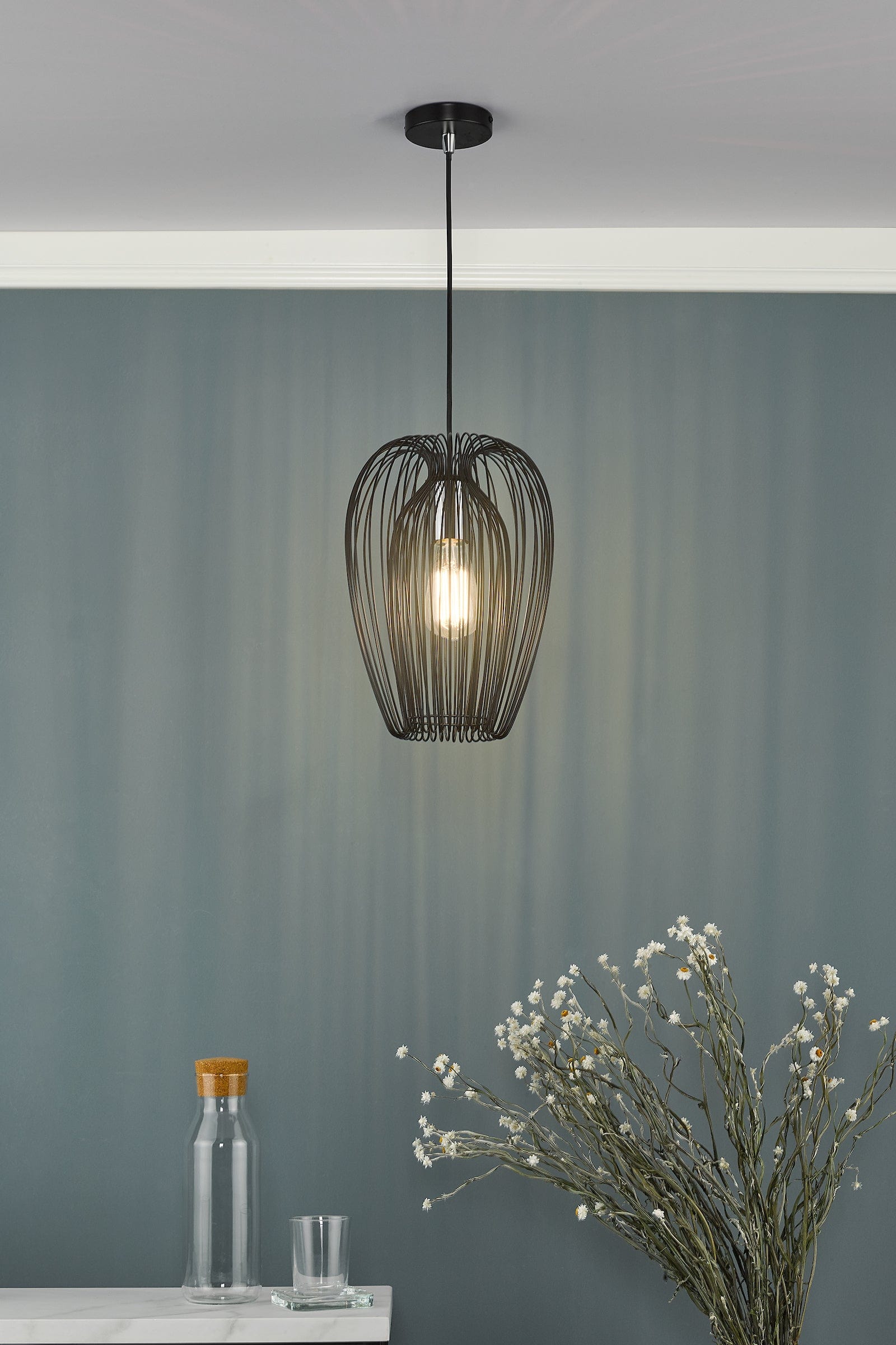 dar lighting Ero 1 Light Single Pendant Black And Chrome ERO0122