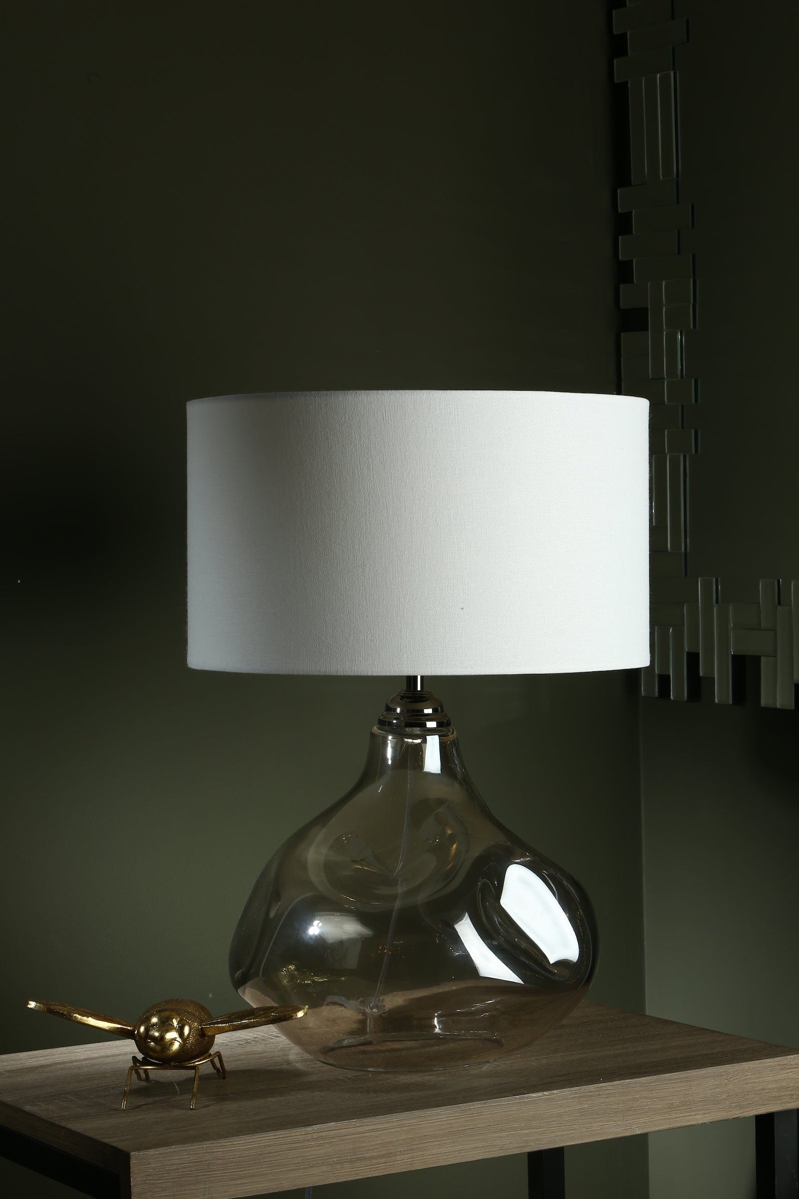 dar lighting Esarosa Table Lamp Smoked Glass with White Linen Shade ESA4210