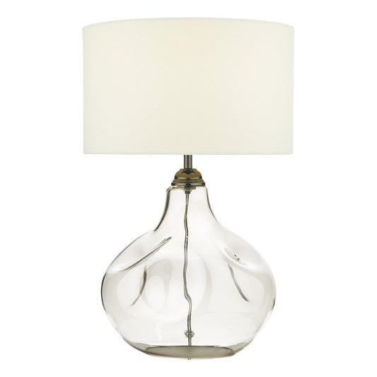 dar lighting Esarosa Table Lamp Smoked Glass with White Linen Shade ESA4210