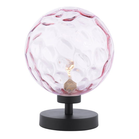 dar lighting Esben Table Lamp Matt Black Pink Dimpled Glass ESB4122-13