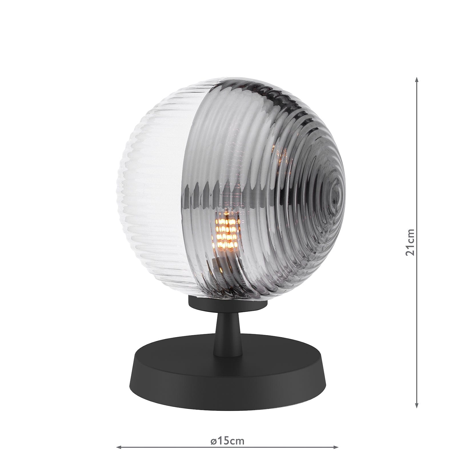 dar lighting Esben Table Lamp Matt Black & Smoked/Clear Ribbed Glass ESB4122-19