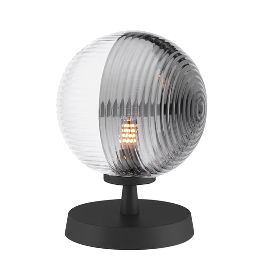 dar lighting Esben Table Lamp Matt Black & Smoked/Clear Ribbed Glass ESB4122-19