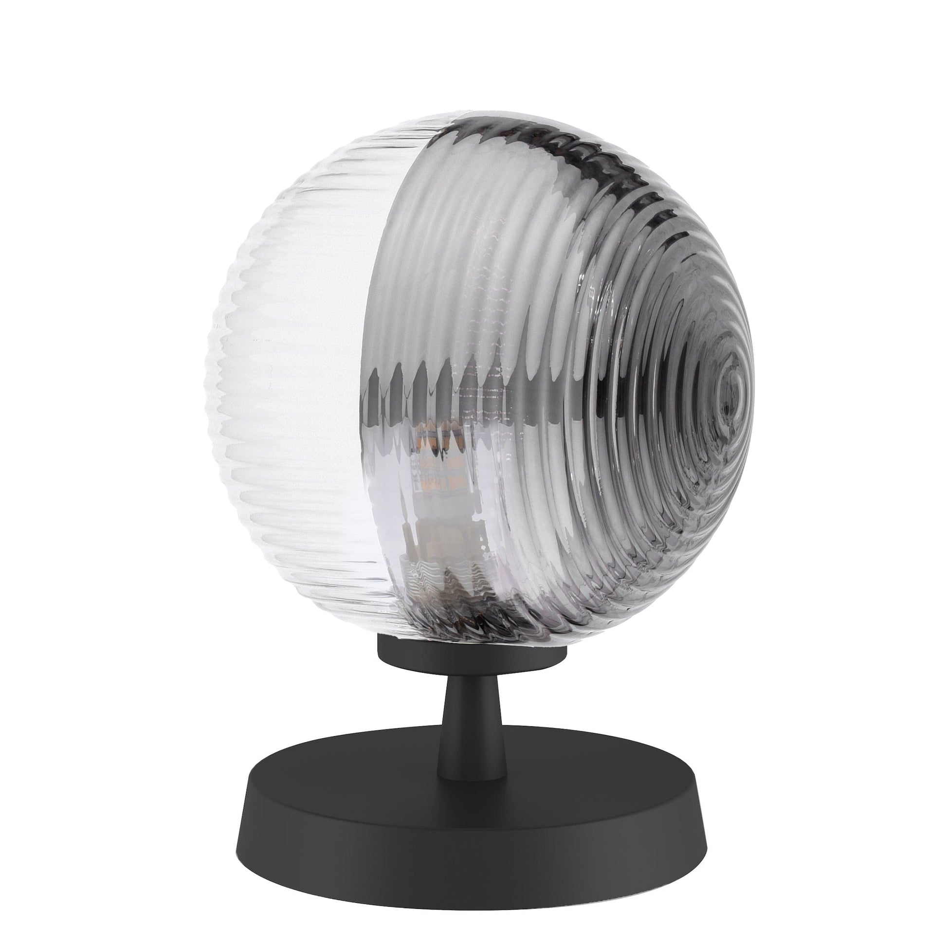 dar lighting Esben Table Lamp Matt Black & Smoked/Clear Ribbed Glass ESB4122-19
