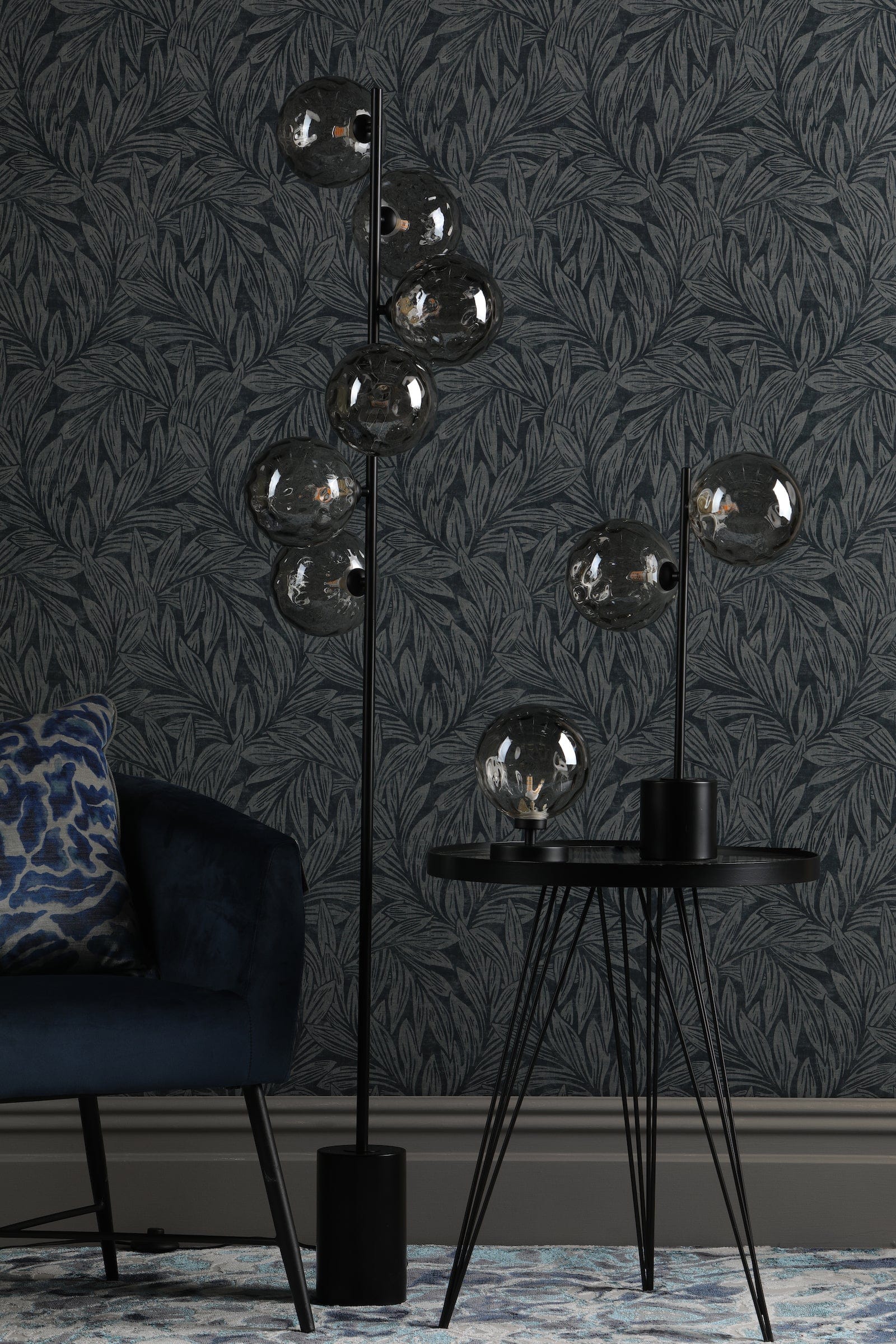 dar lighting Esben Table Lamp Matt Black Smoked Dimpled Glass ESB4122-10