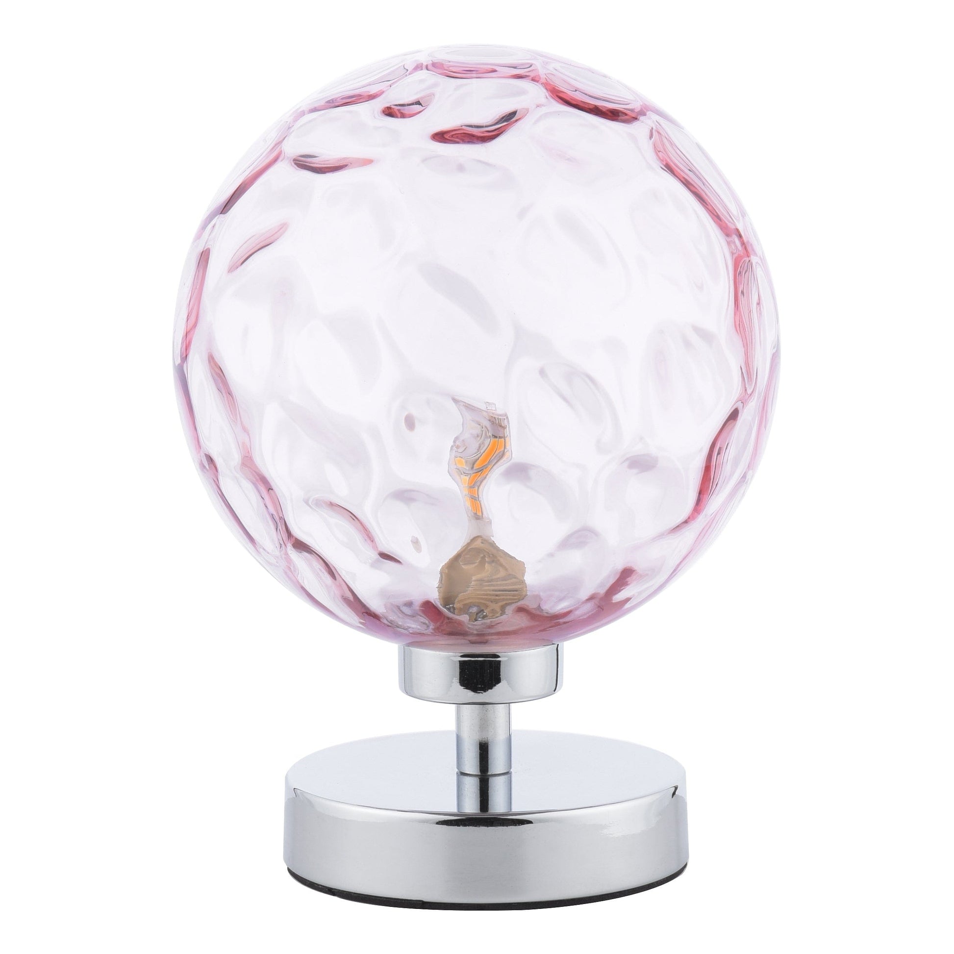 dar lighting Esben Table Lamp Polished Chrome Pink Dimpled Glass ESB4150-13