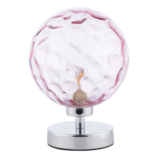 dar lighting Esben Table Lamp Polished Chrome Pink Dimpled Glass ESB4150-13