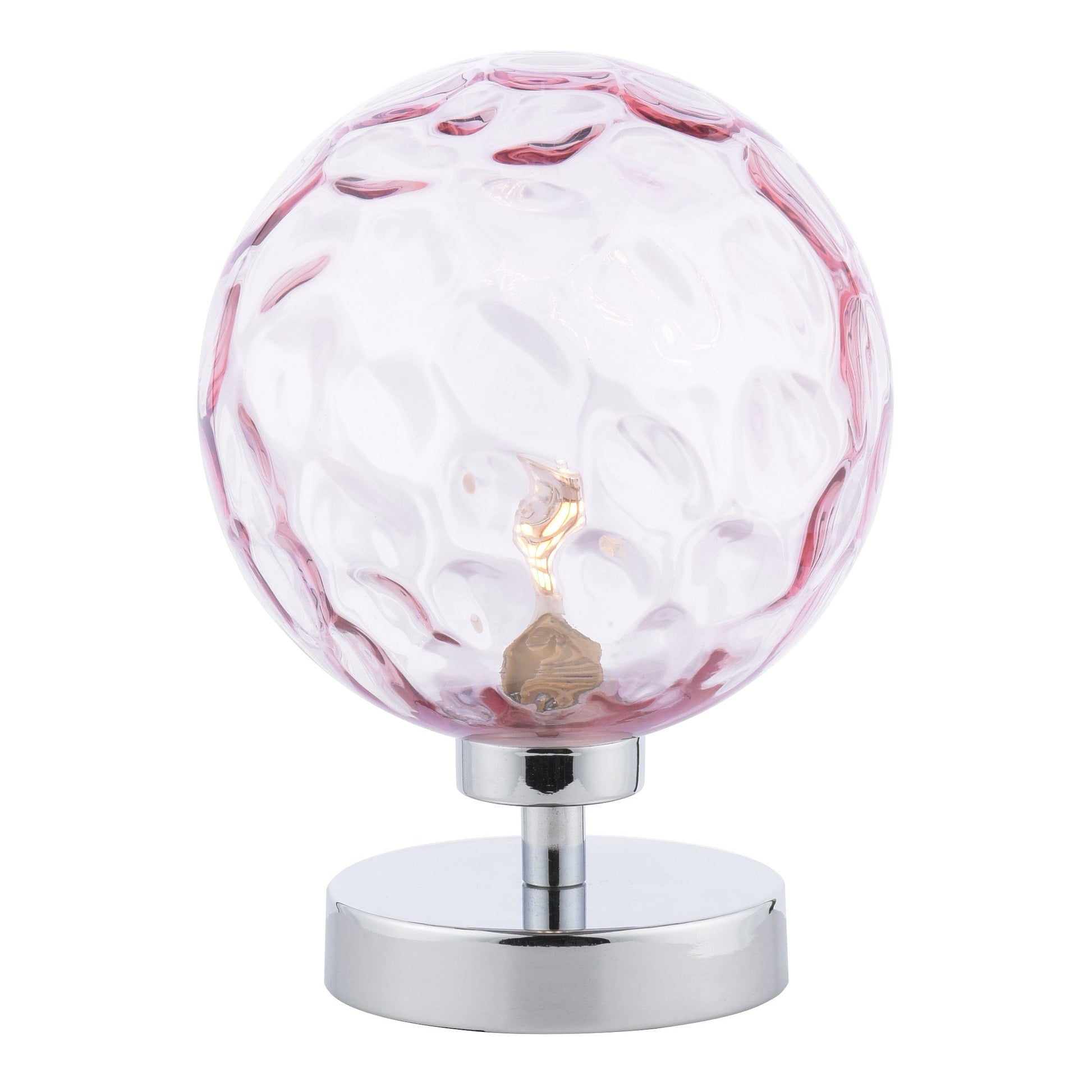 dar lighting Esben Table Lamp Polished Chrome Pink Dimpled Glass ESB4150-13