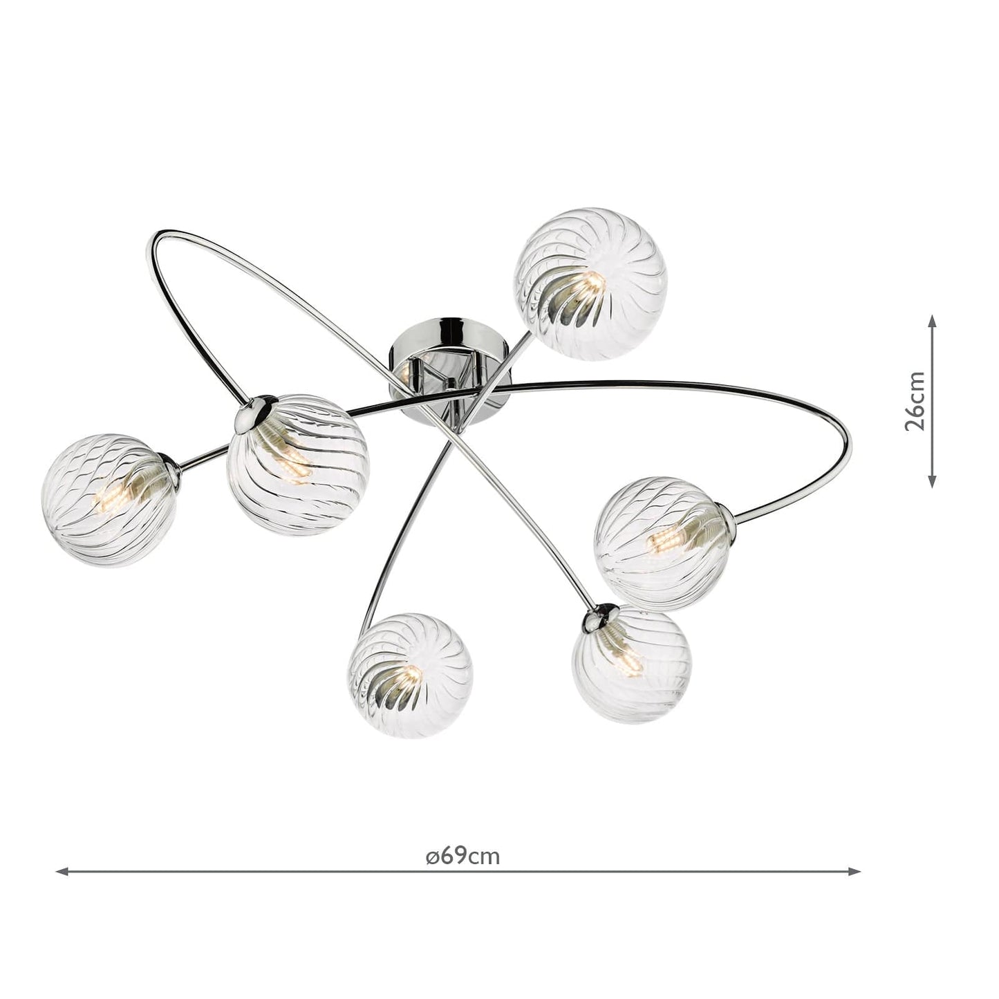 dar lighting Etta 6 Light Semi Flush Polished Chrome Clear Glass ETT6450