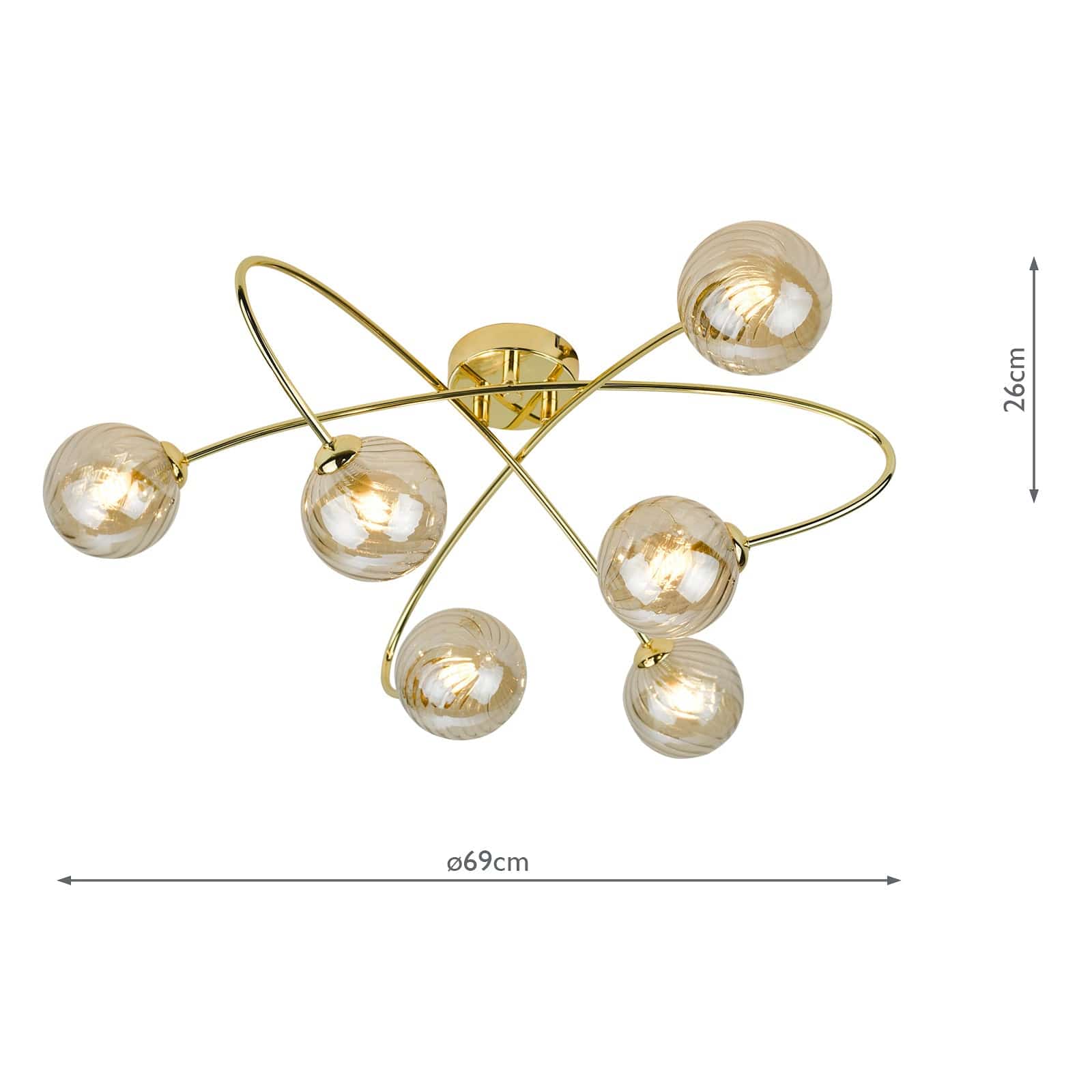 dar lighting Etta 6 Light Semi Flush Polished Gold Champagne Glass ETT6435