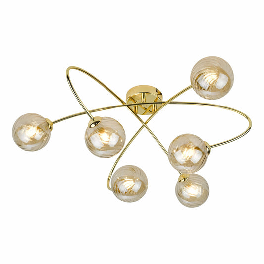 dar lighting Etta 6 Light Semi Flush Polished Gold Champagne Glass ETT6435