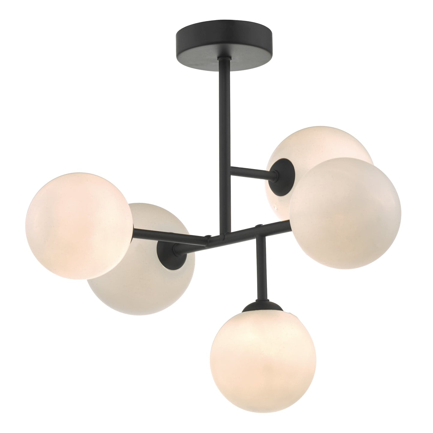 dar lighting Euan 5 Light Semi Flush Black & Opal Glass EUA5422