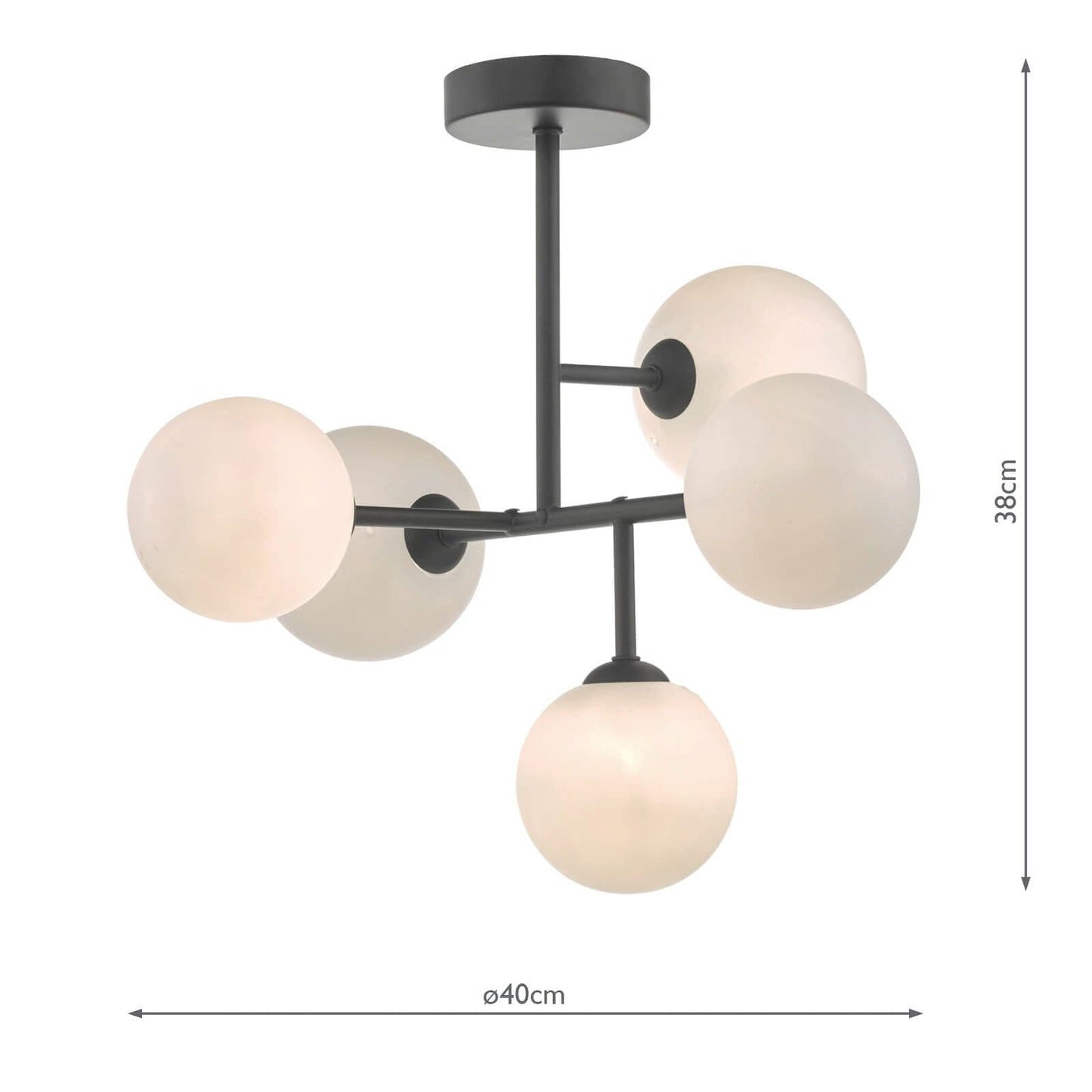 dar lighting Euan 5 Light Semi Flush Black & Opal Glass EUA5422