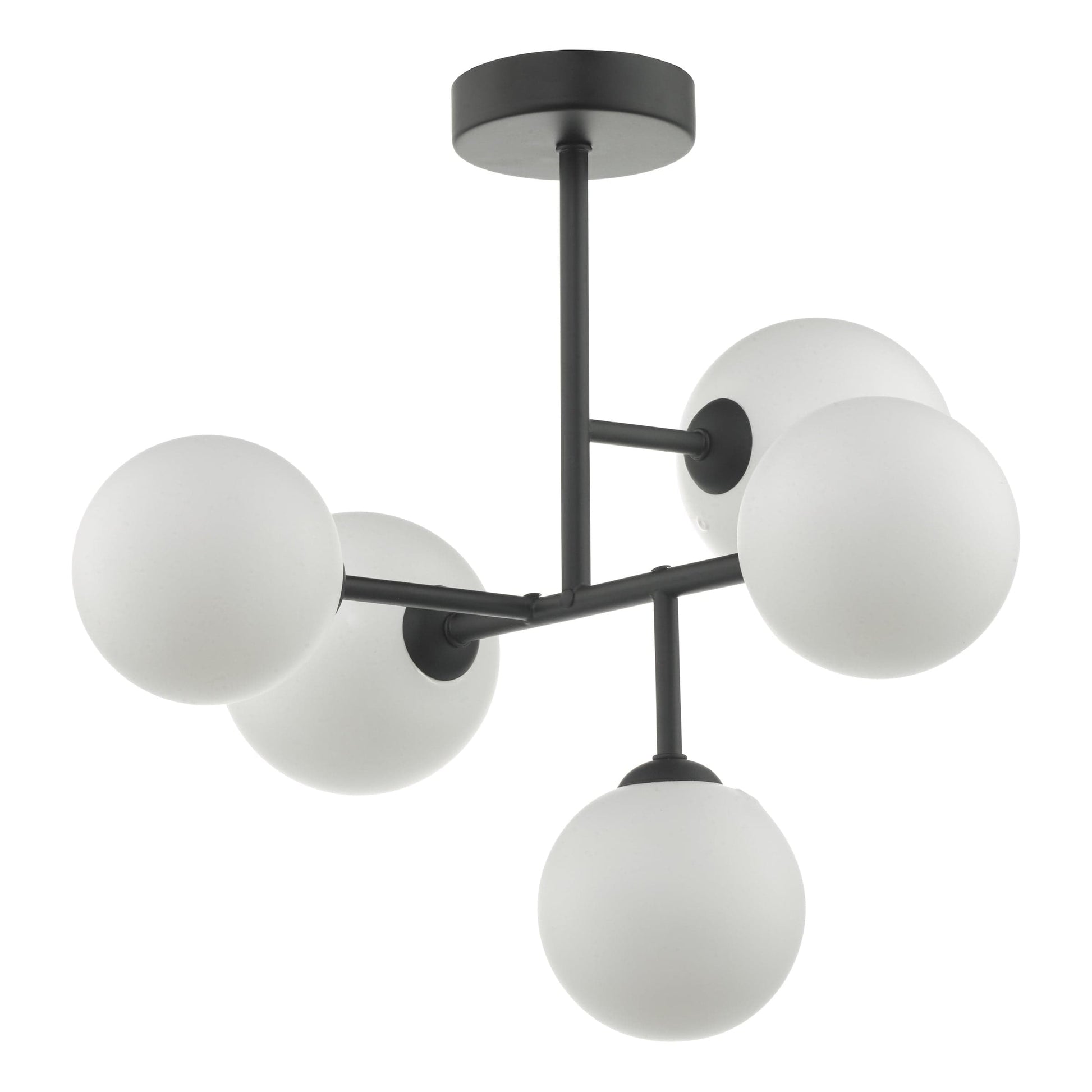 dar lighting Euan 5 Light Semi Flush Black & Opal Glass EUA5422