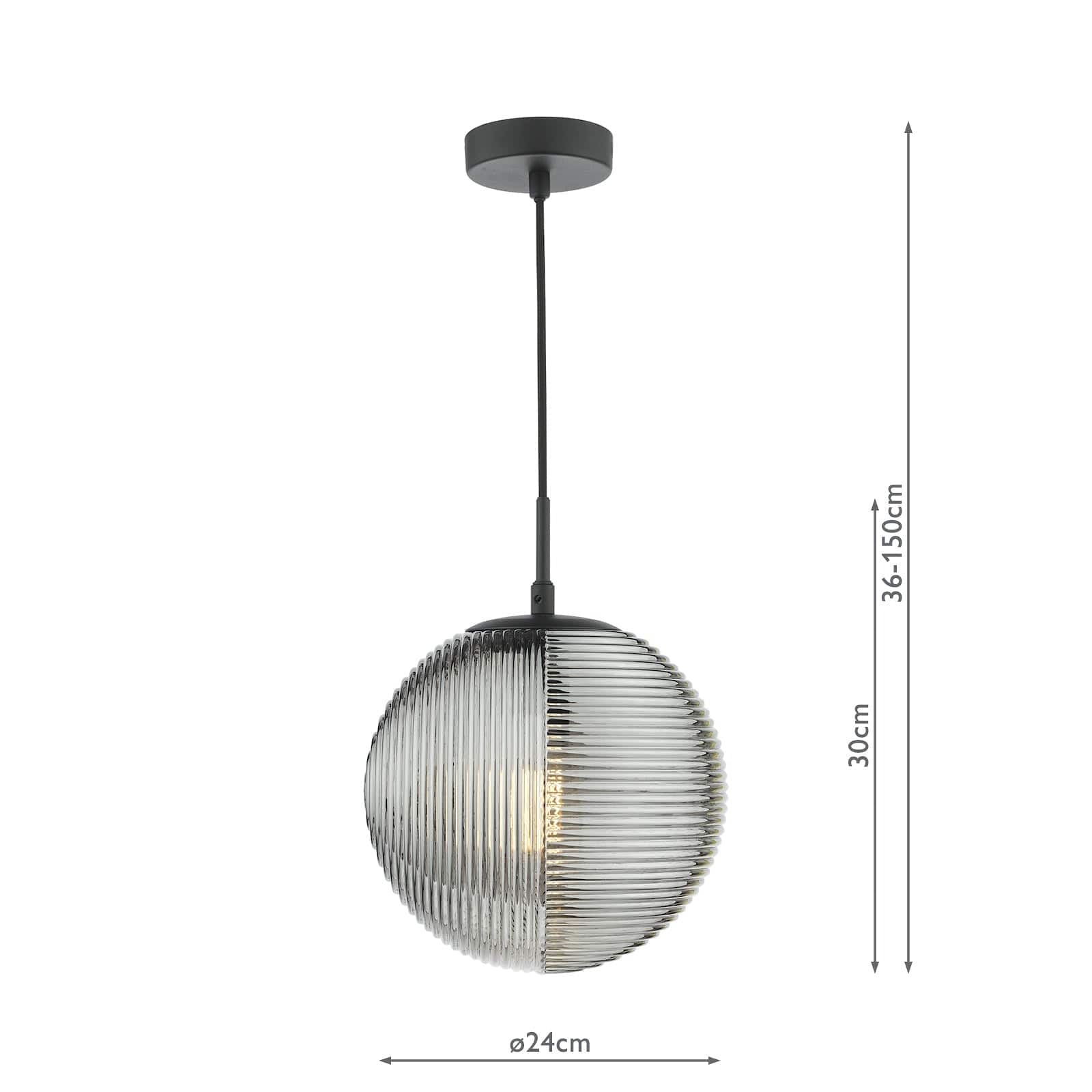 dar lighting Evander Single Pendant Matt Black and Smoked Glass EVA0122