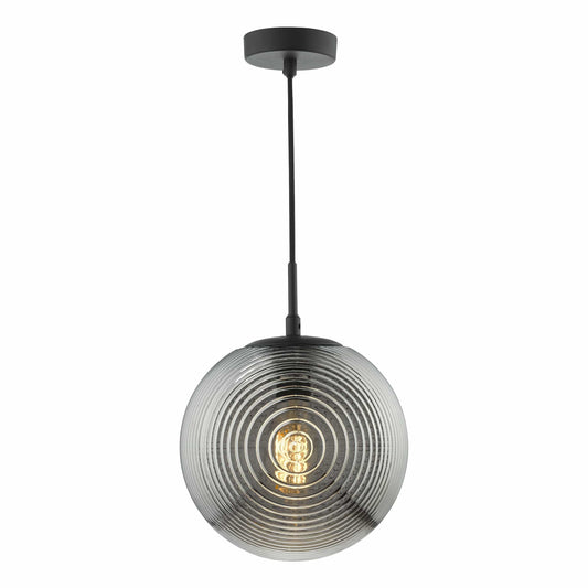 dar lighting Evander Single Pendant Matt Black and Smoked Glass EVA0122