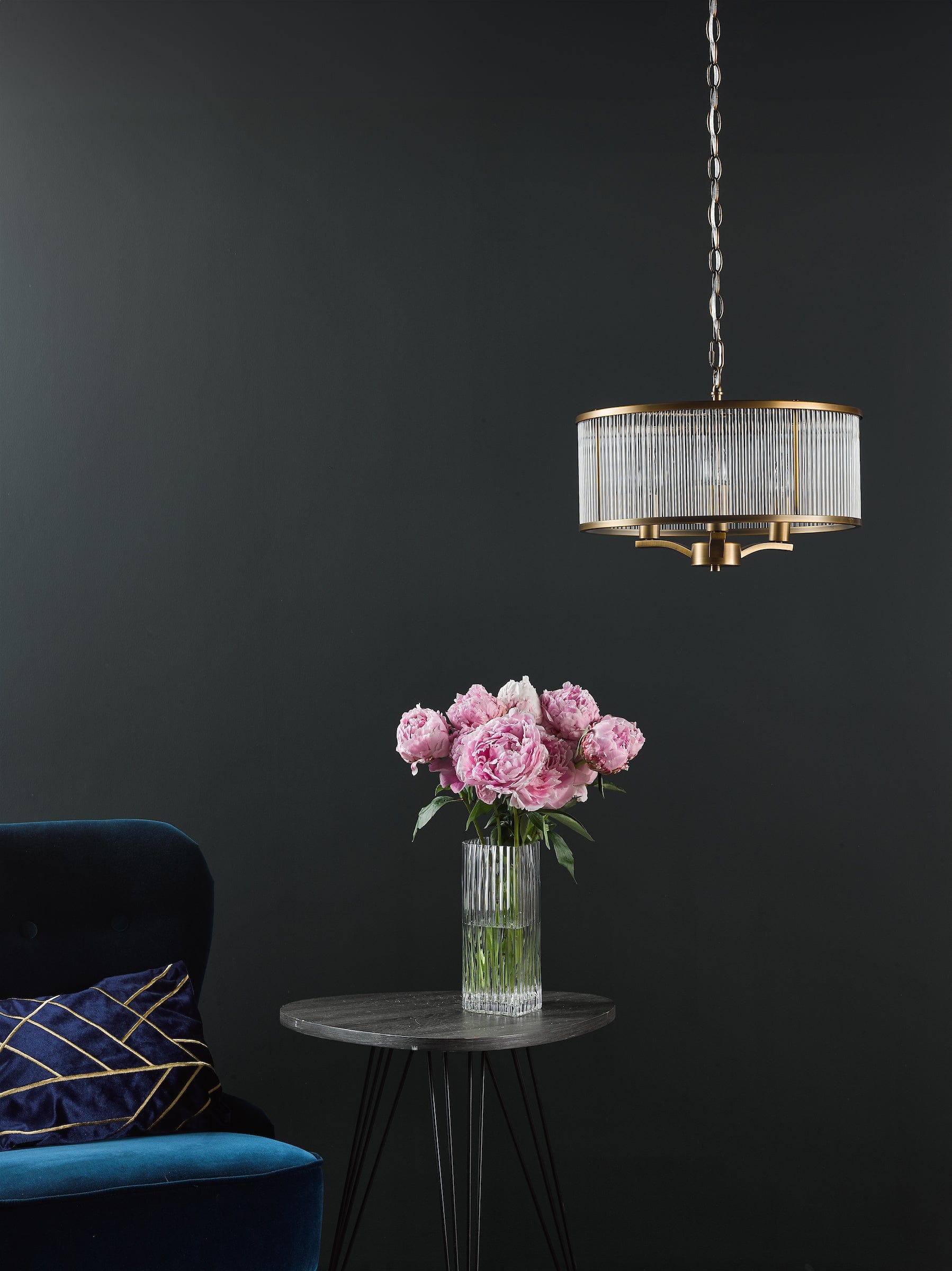 dar lighting Evelyn 3 Light Pendant Antique Bronze and Glass EVE0363