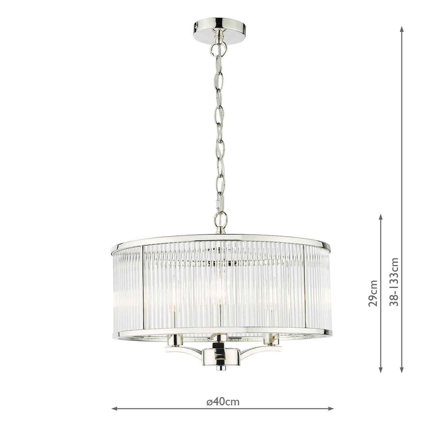 dar lighting Eveyln 3 Light Pendant Polished Nickel Glass EVE0338