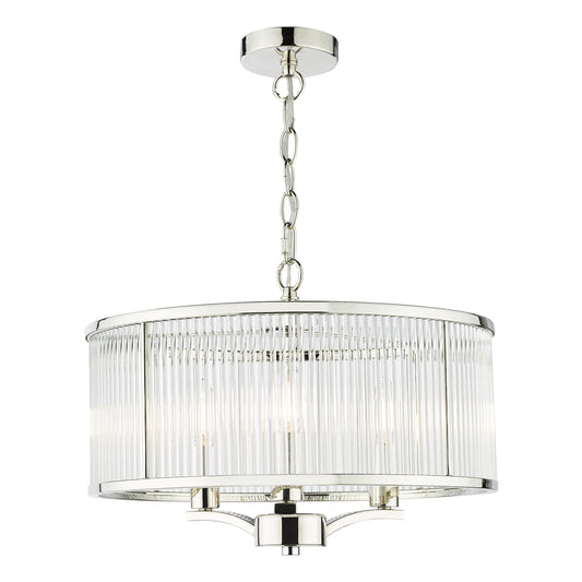 dar lighting Eveyln 3 Light Pendant Polished Nickel Glass EVE0338