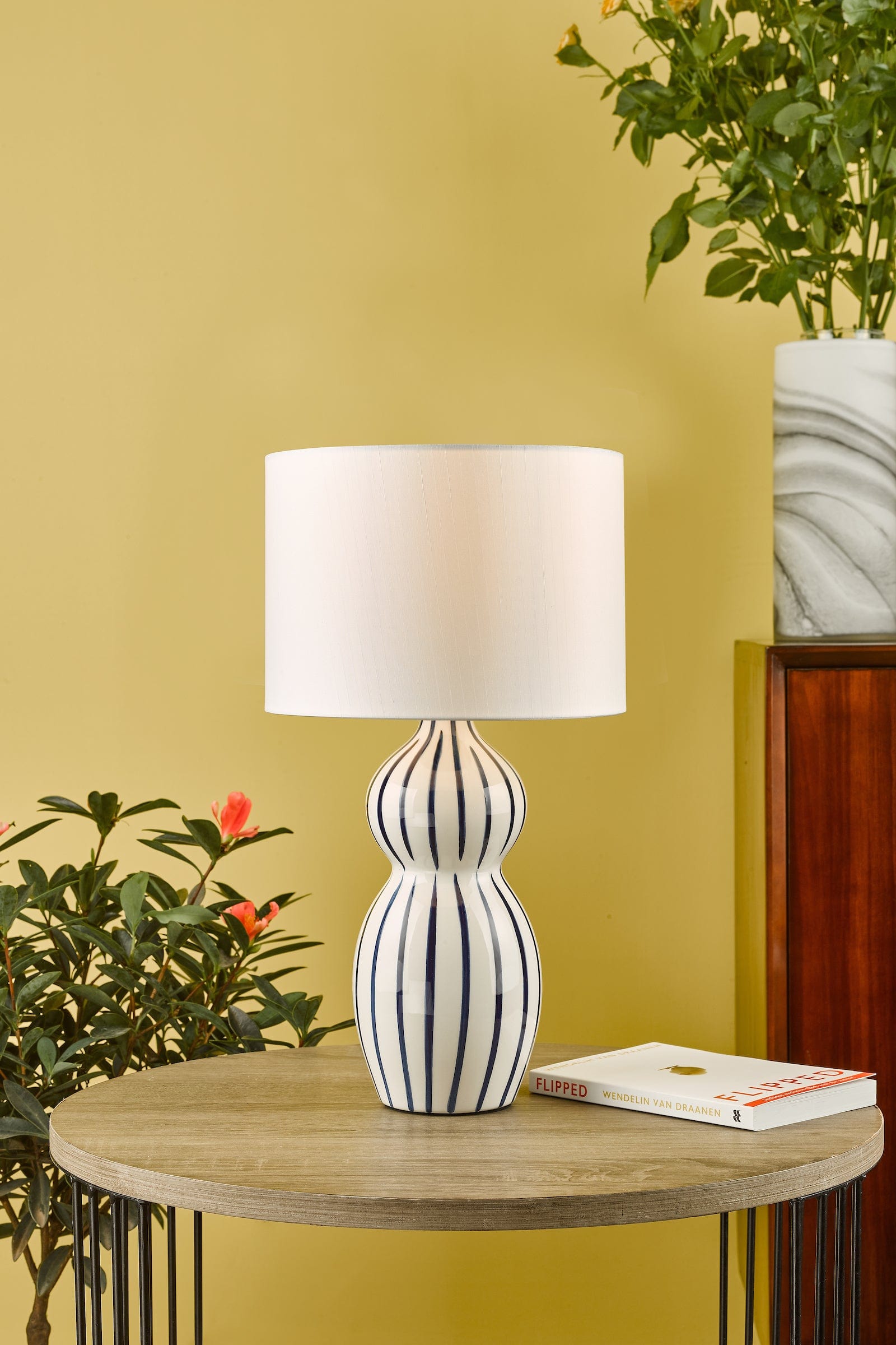 dar lighting Evie Table Lamp White Ceramic Blue Ceramic Base Only EVI4223