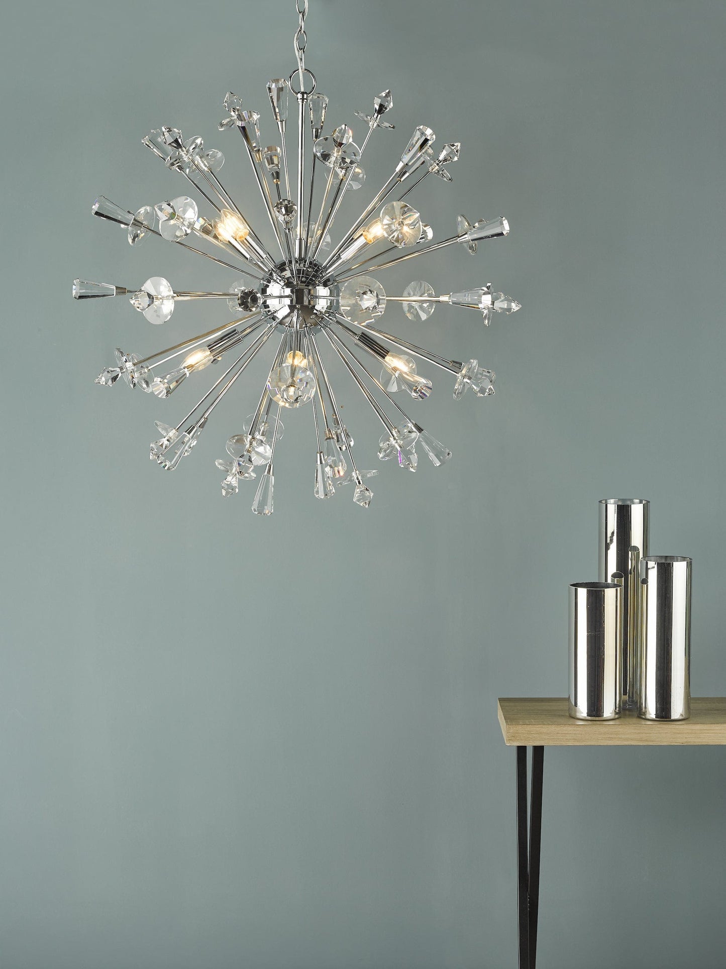 dar lighting Exodus 8 Light Pendant Polished Chrome Crystal EXO0850