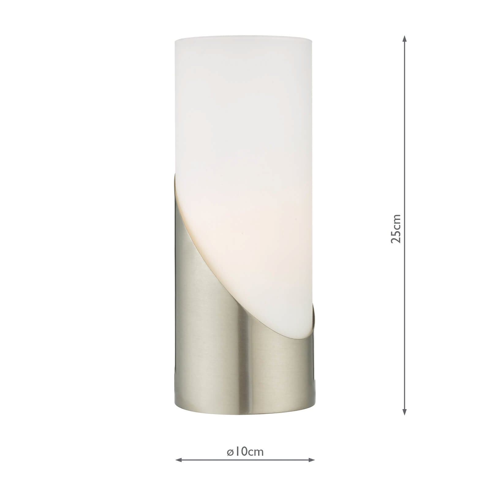 dar lighting Faris Touch Table Lamp Satin Nickel Opal Glass FAR4246