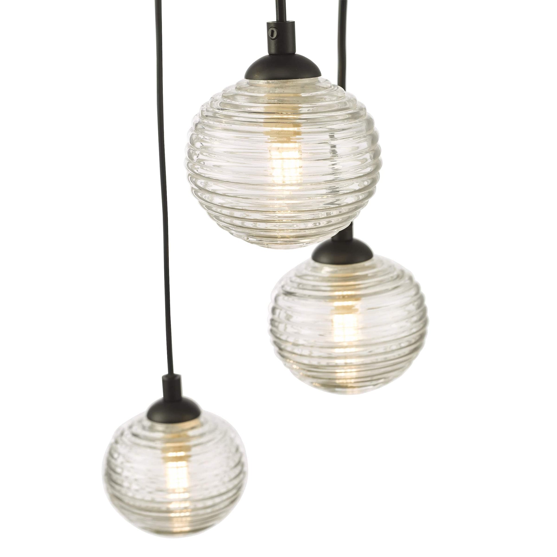 dar lighting Federico 5 Light Cluster Pendant Black Clear Ribbed Glass FED0522-08